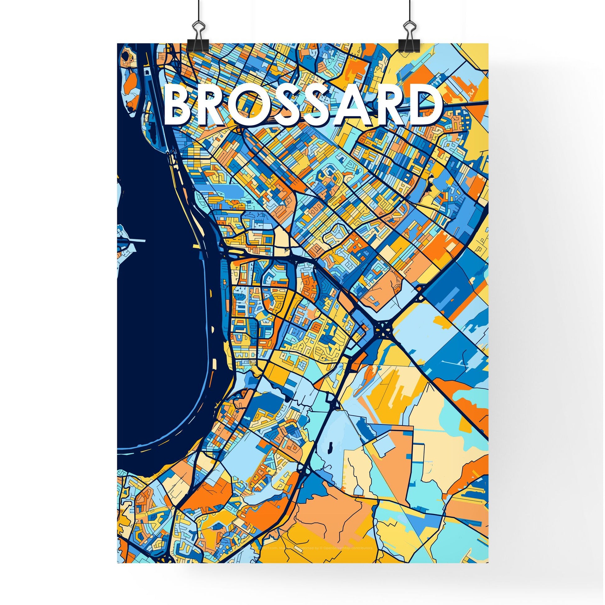 BROSSARD CANADA Vibrant Colorful Art Map Poster Blue Orange