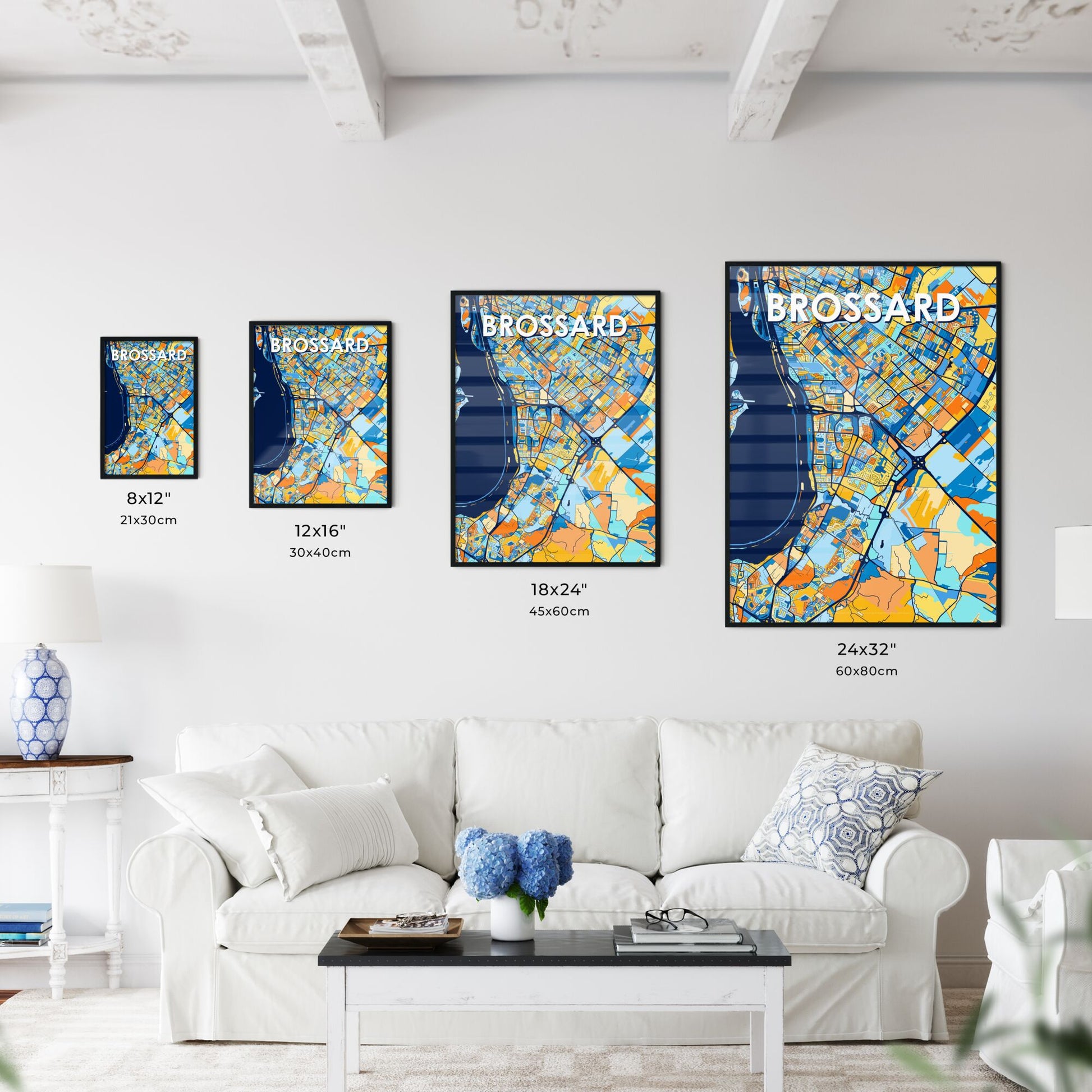 BROSSARD CANADA Vibrant Colorful Art Map Poster Blue Orange