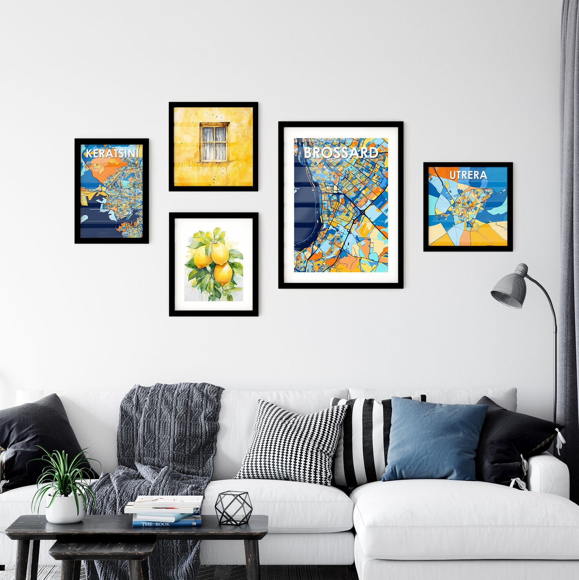 BROSSARD CANADA Vibrant Colorful Art Map Poster Blue Orange