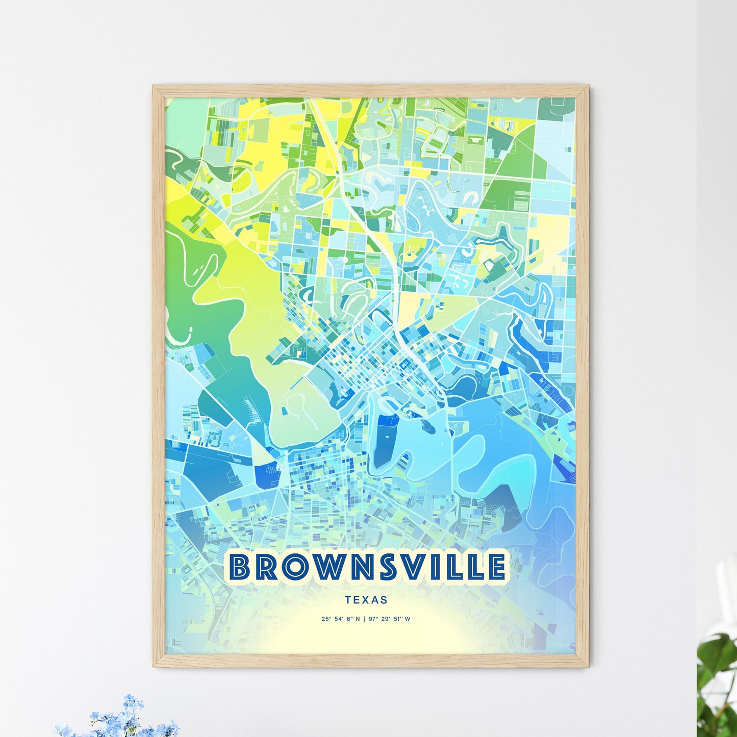 Colorful Brownsville Texas Fine Art Map Cool Blue