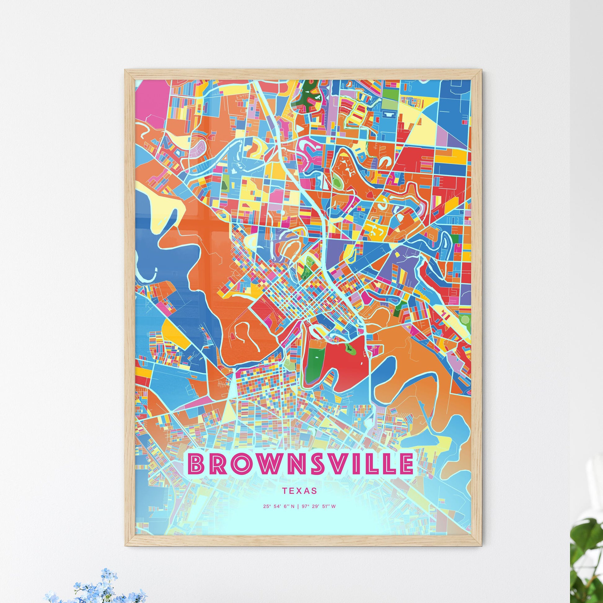 Colorful Brownsville Texas Fine Art Map Crazy Colors