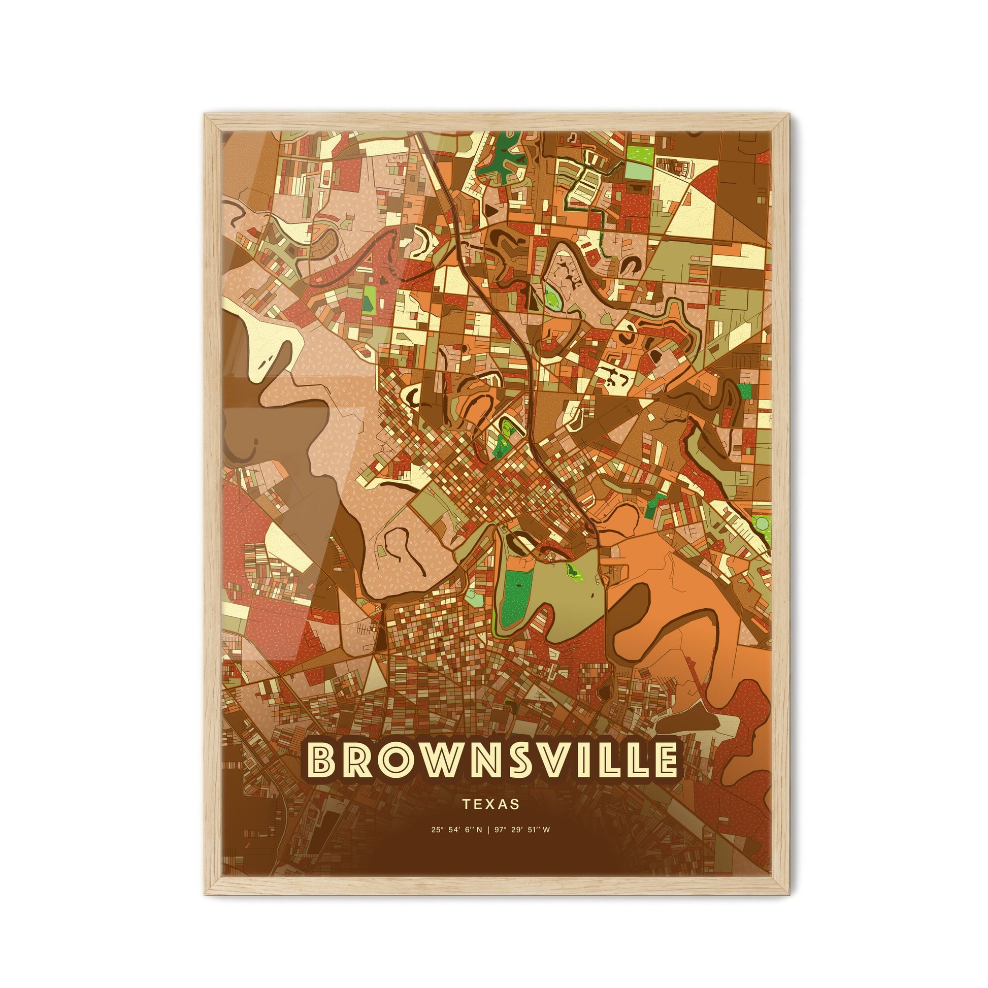 Colorful Brownsville Texas Fine Art Map Farmhouse