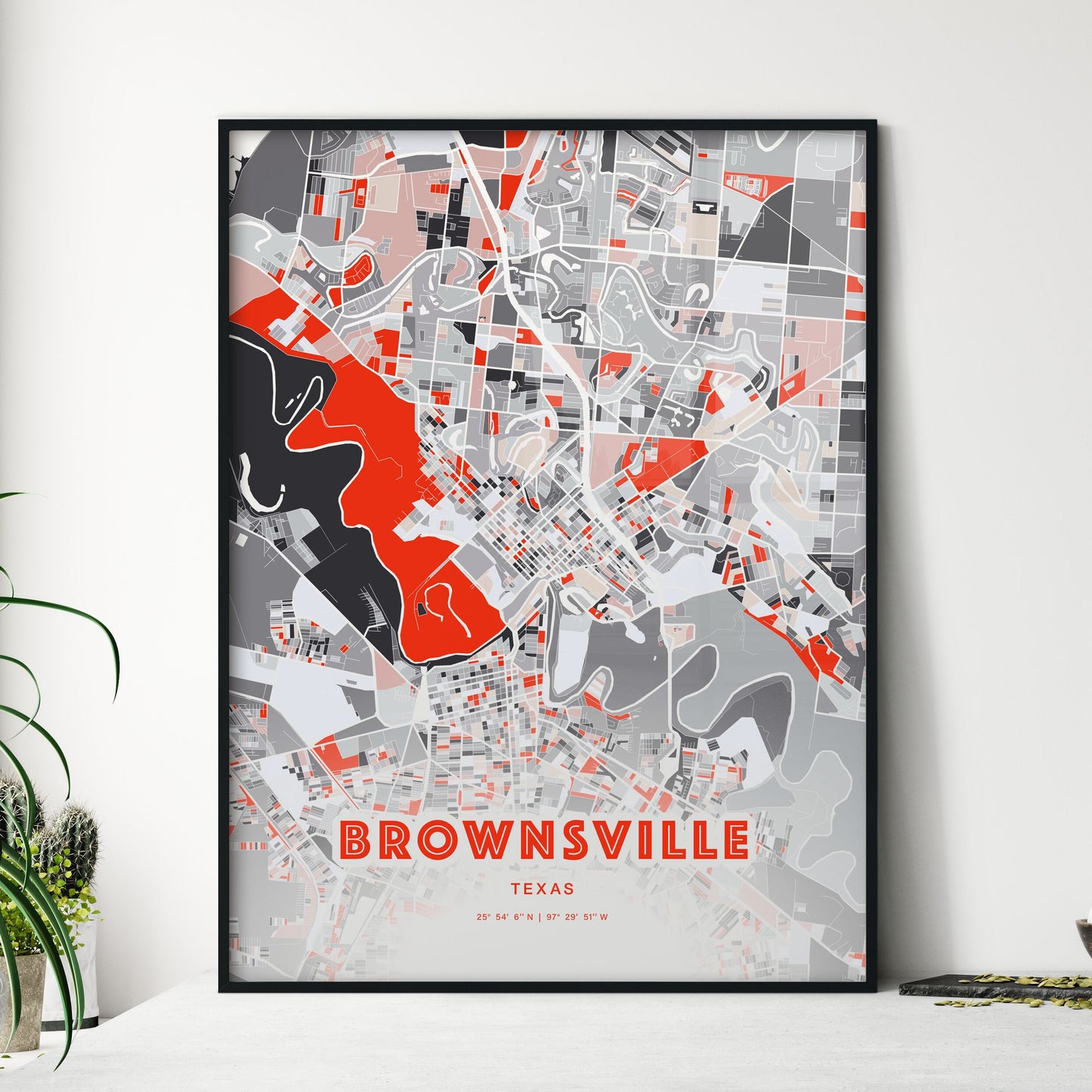 Colorful Brownsville Texas Fine Art Map Modern Expressive