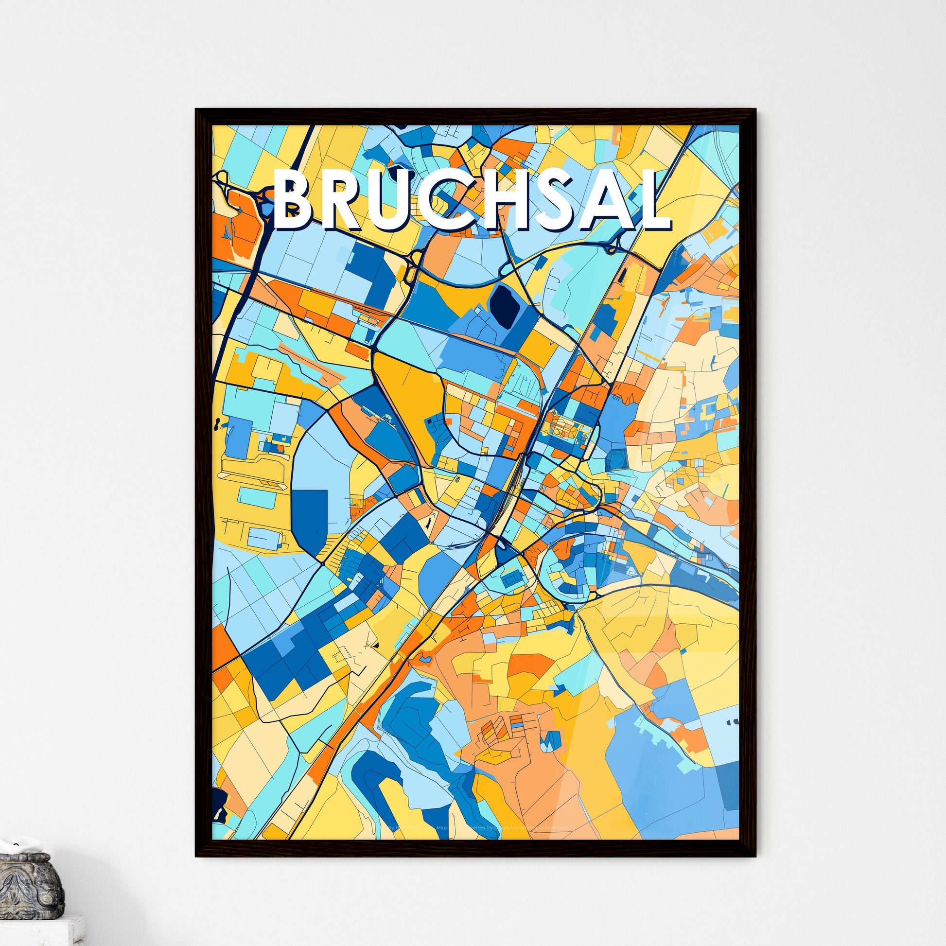 BRUCHSAL GERMANY Vibrant Colorful Art Map Poster Blue Orange