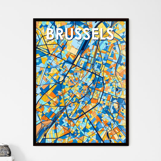 BRUSSELS BELGIUM Vibrant Colorful Art Map Poster Blue Orange