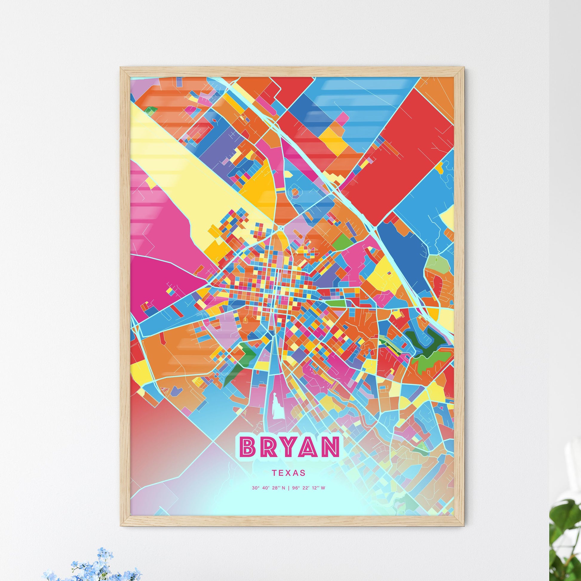 Colorful Bryan Texas Fine Art Map Crazy Colors