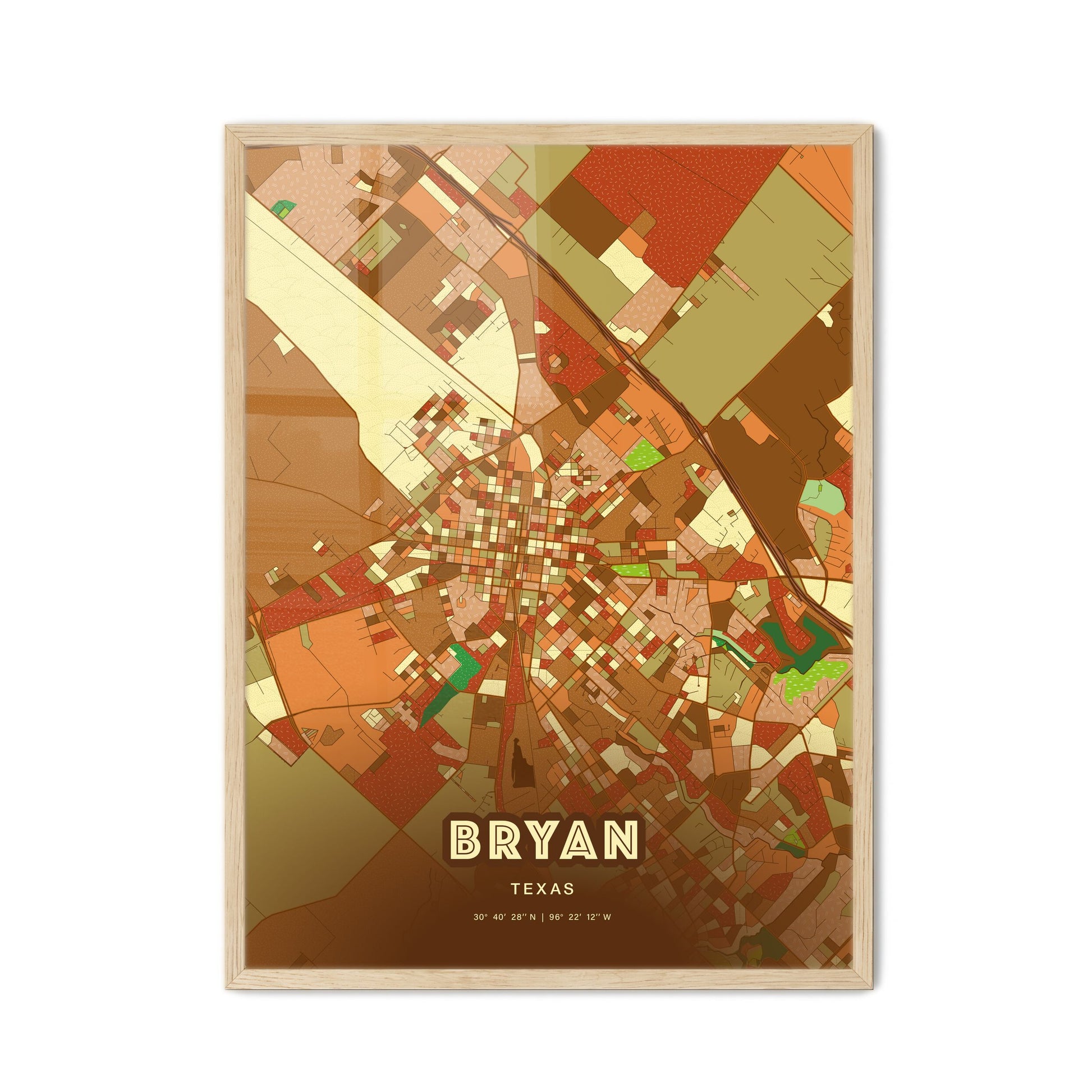 Colorful Bryan Texas Fine Art Map Farmhouse