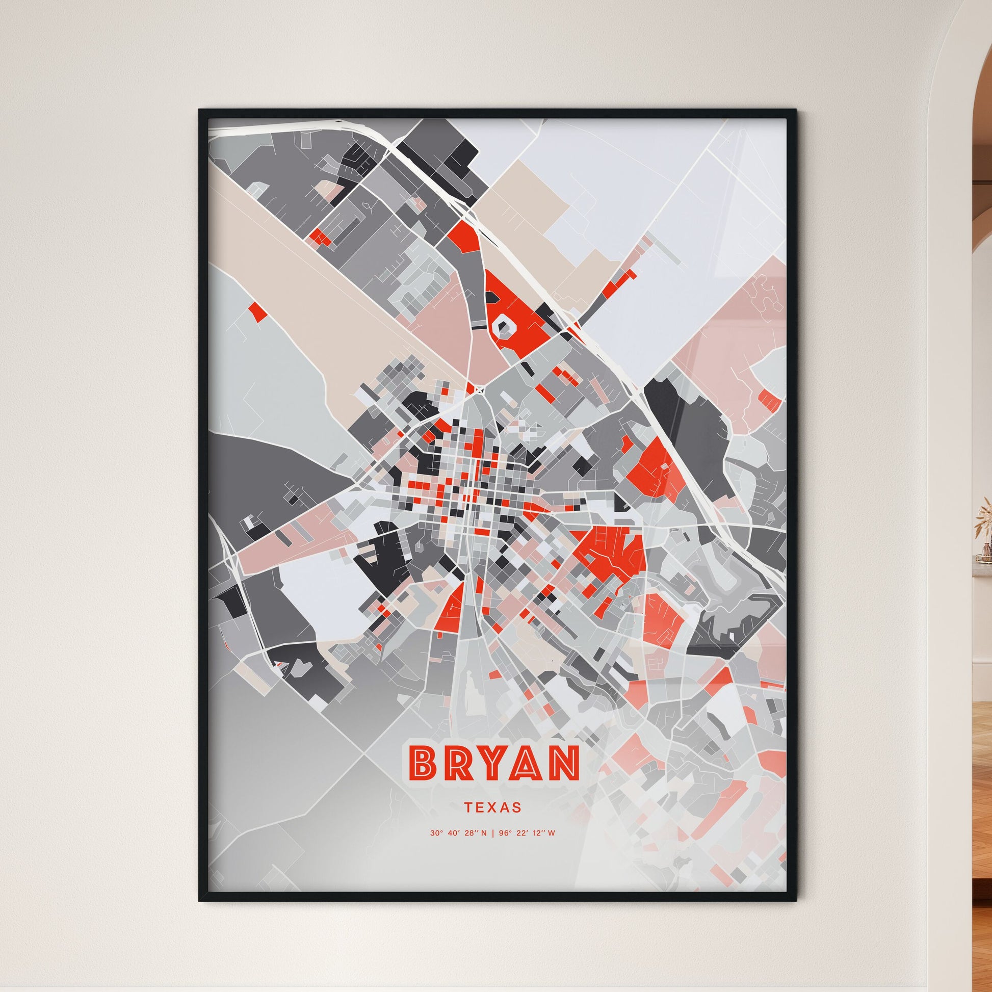 Colorful Bryan Texas Fine Art Map Modern Expressive