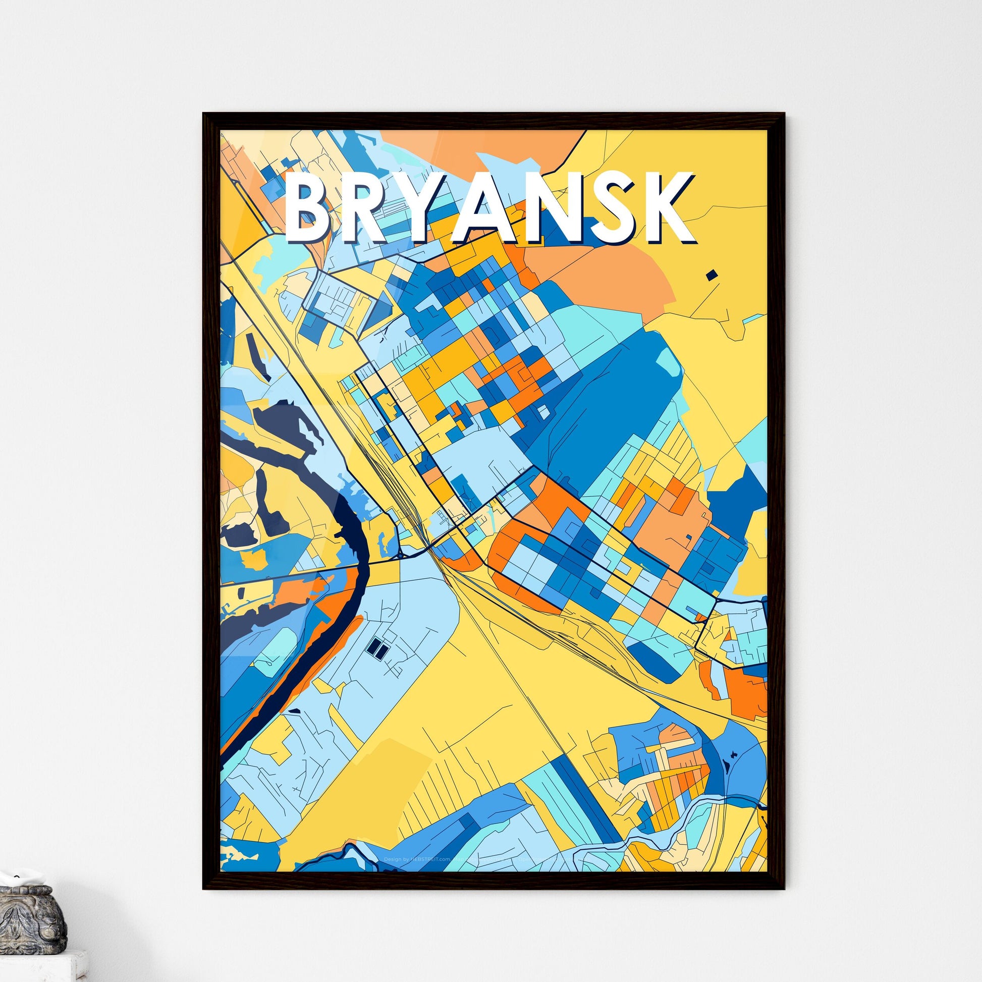 BRYANSK RUSSIA Vibrant Colorful Art Map Poster Blue Orange