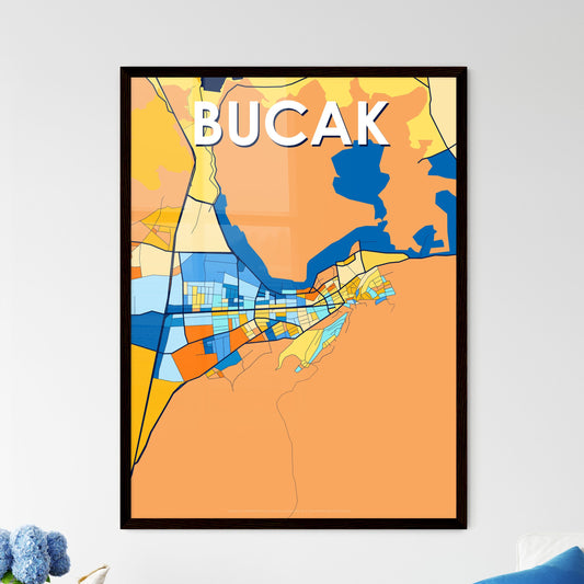 BUCAK TURKEY Vibrant Colorful Art Map Poster Blue Orange