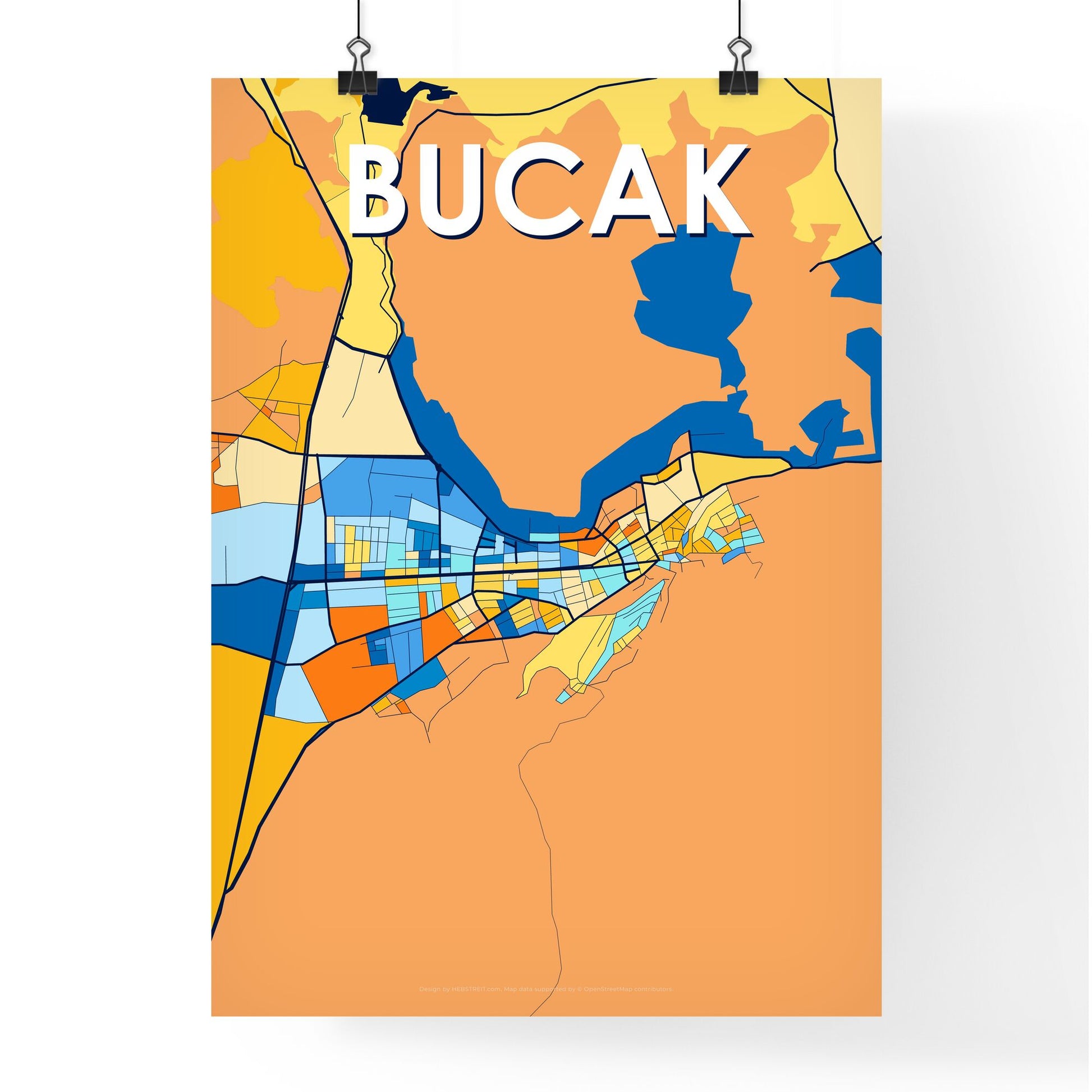 BUCAK TURKEY Vibrant Colorful Art Map Poster Blue Orange