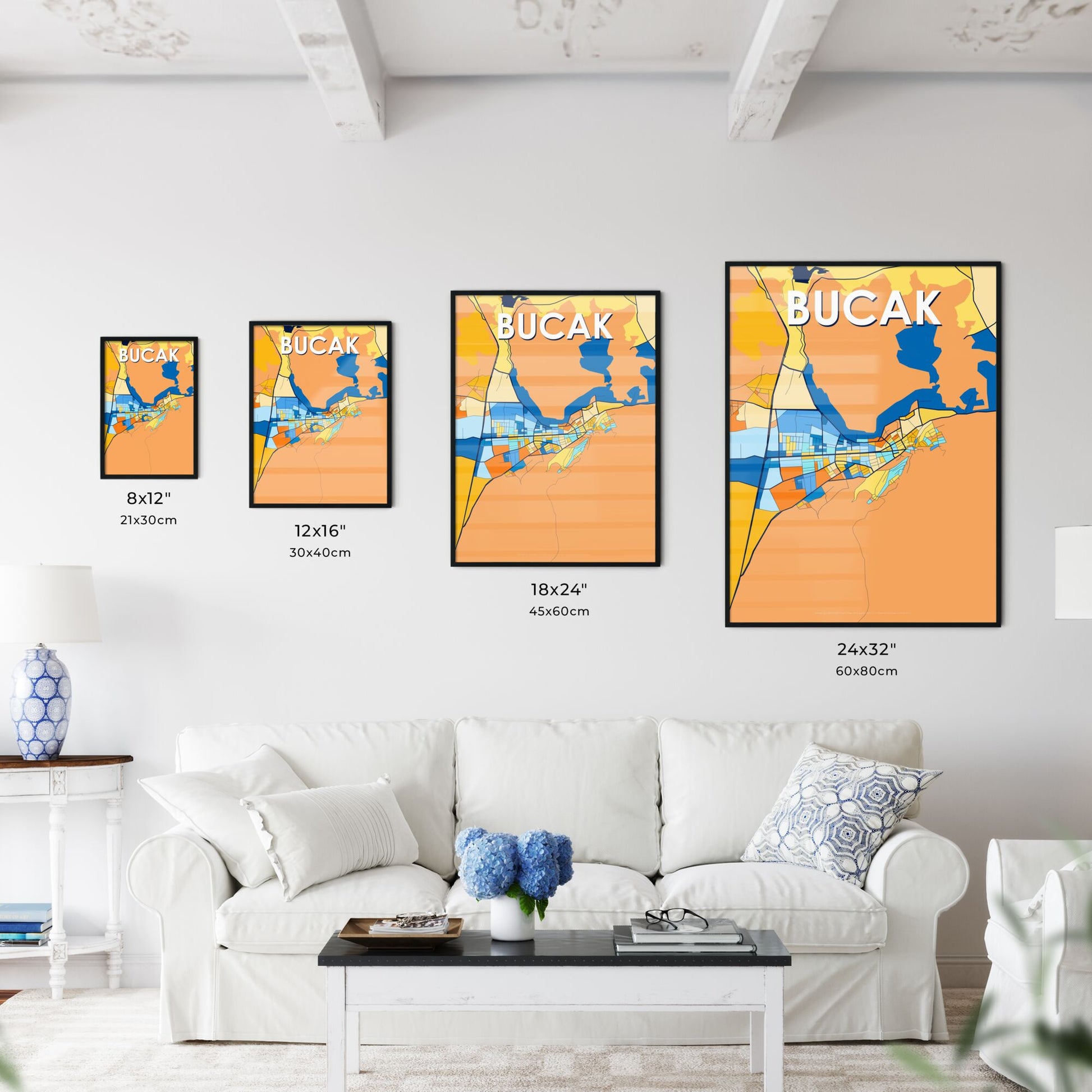 BUCAK TURKEY Vibrant Colorful Art Map Poster Blue Orange