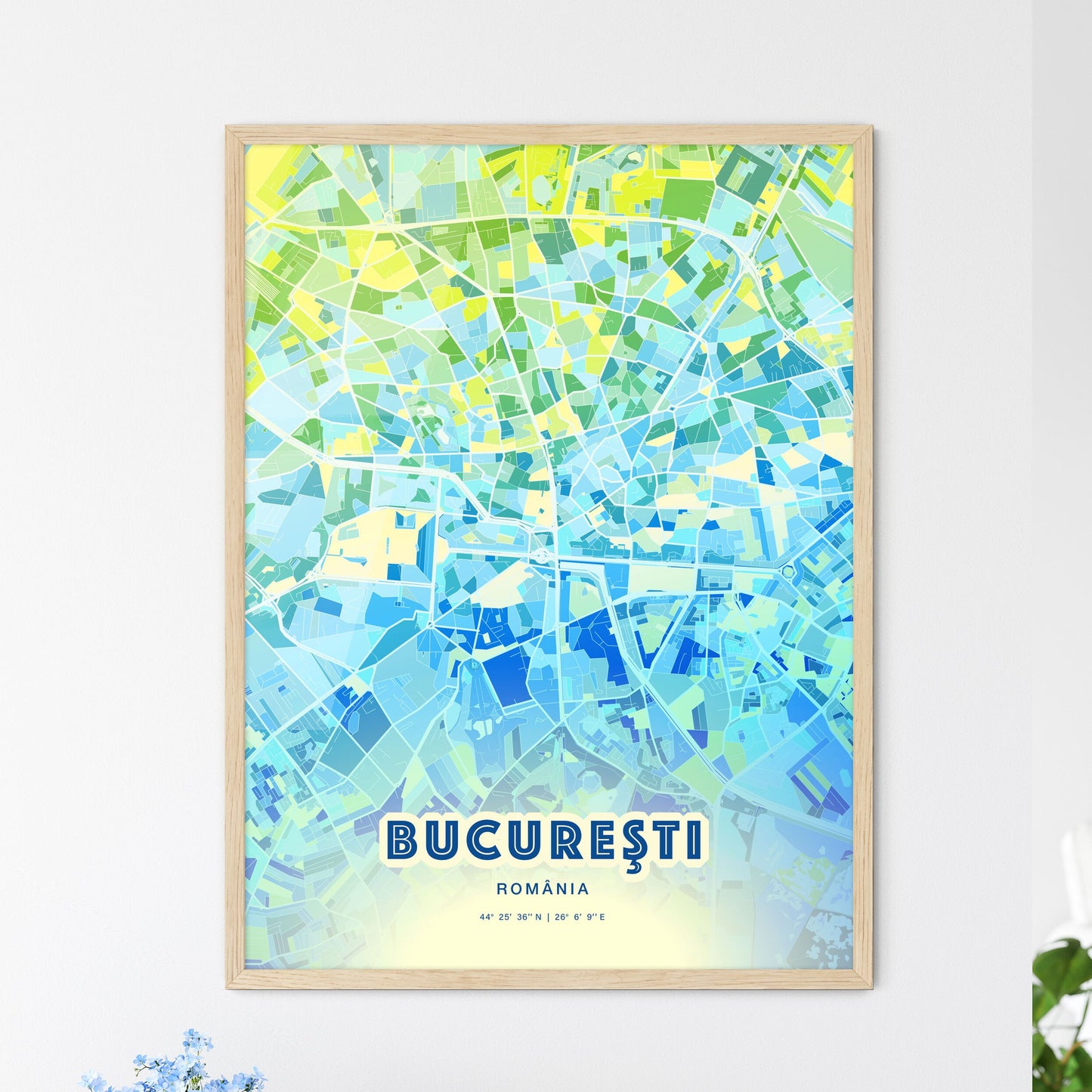 Colorful Bucharest Romania Fine Art Map Cool Blue