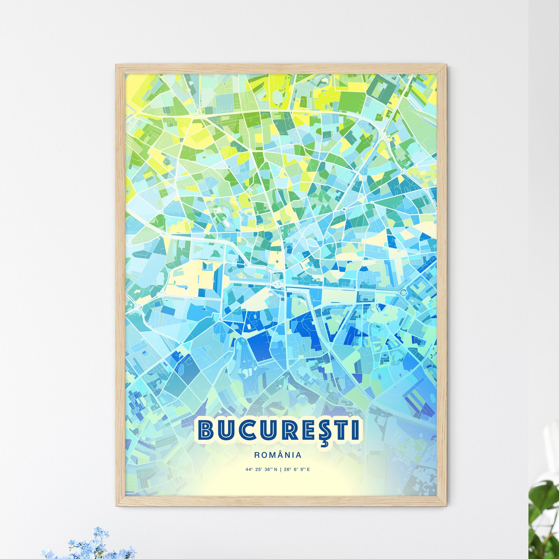 Colorful Bucharest Romania Fine Art Map Cool Blue