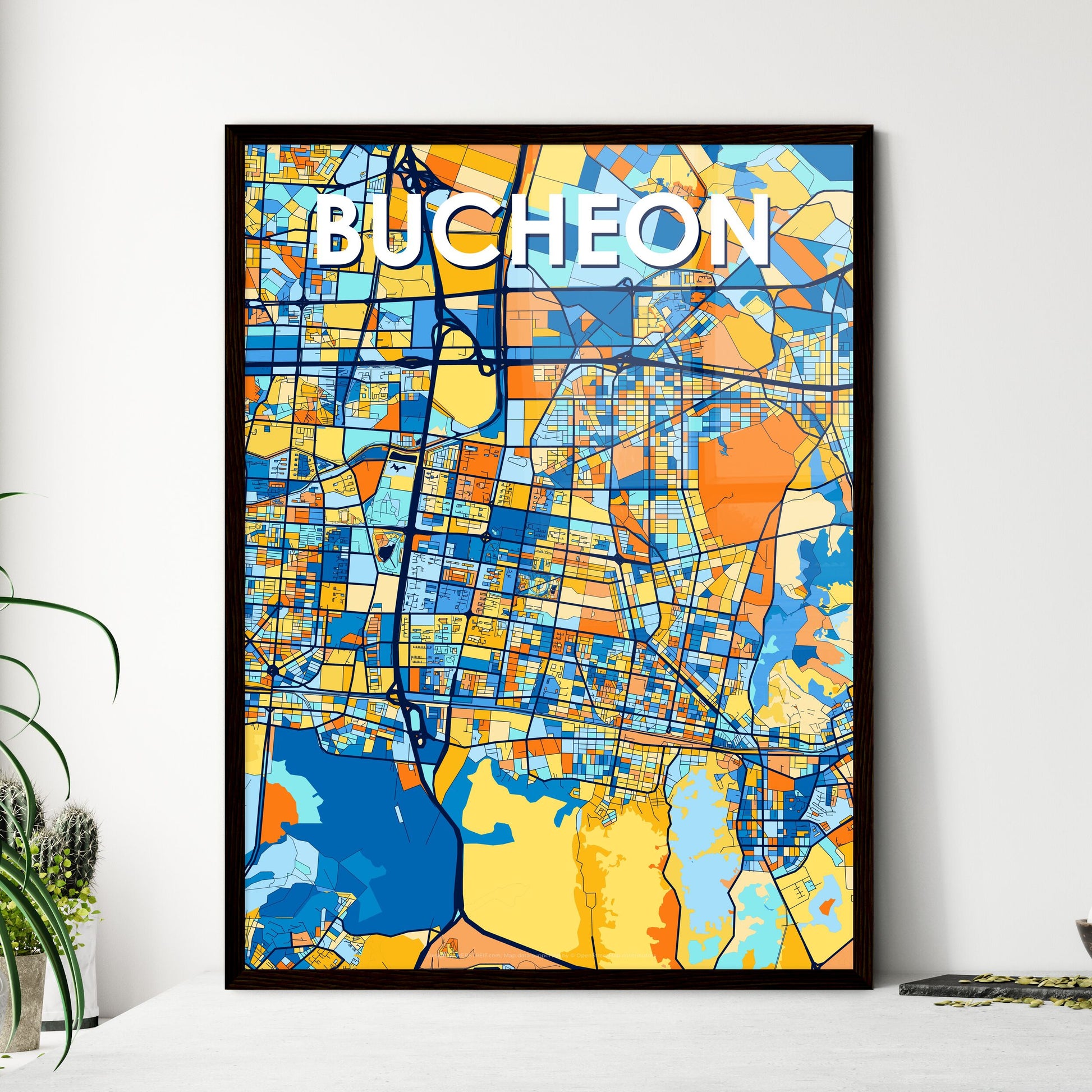 BUCHEON SOUTH KOREA Vibrant Colorful Art Map Poster Blue Orange