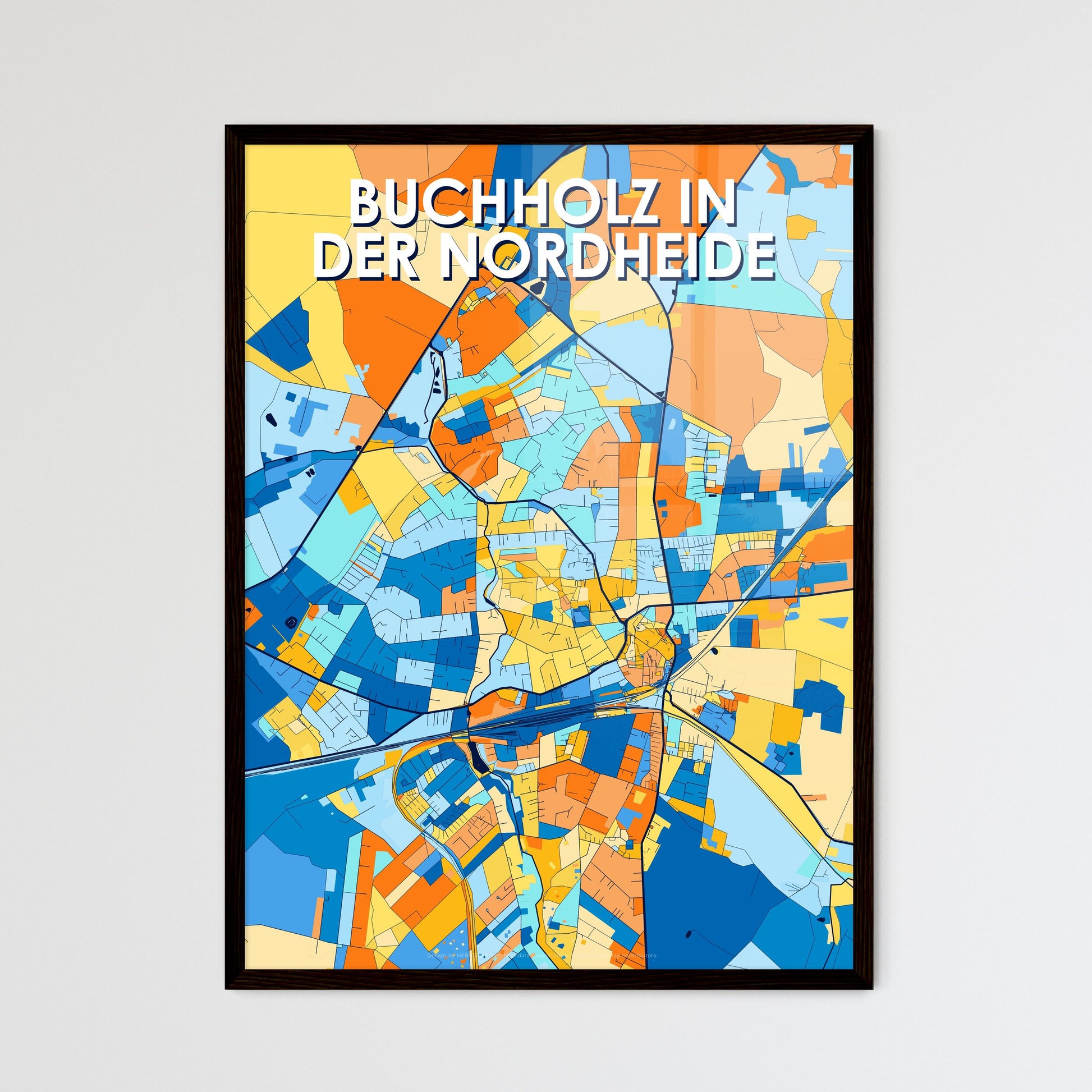 BUCHHOLZ IN DER NORDHEIDE GERMANY Vibrant Colorful Art Map Poster Blue Orange