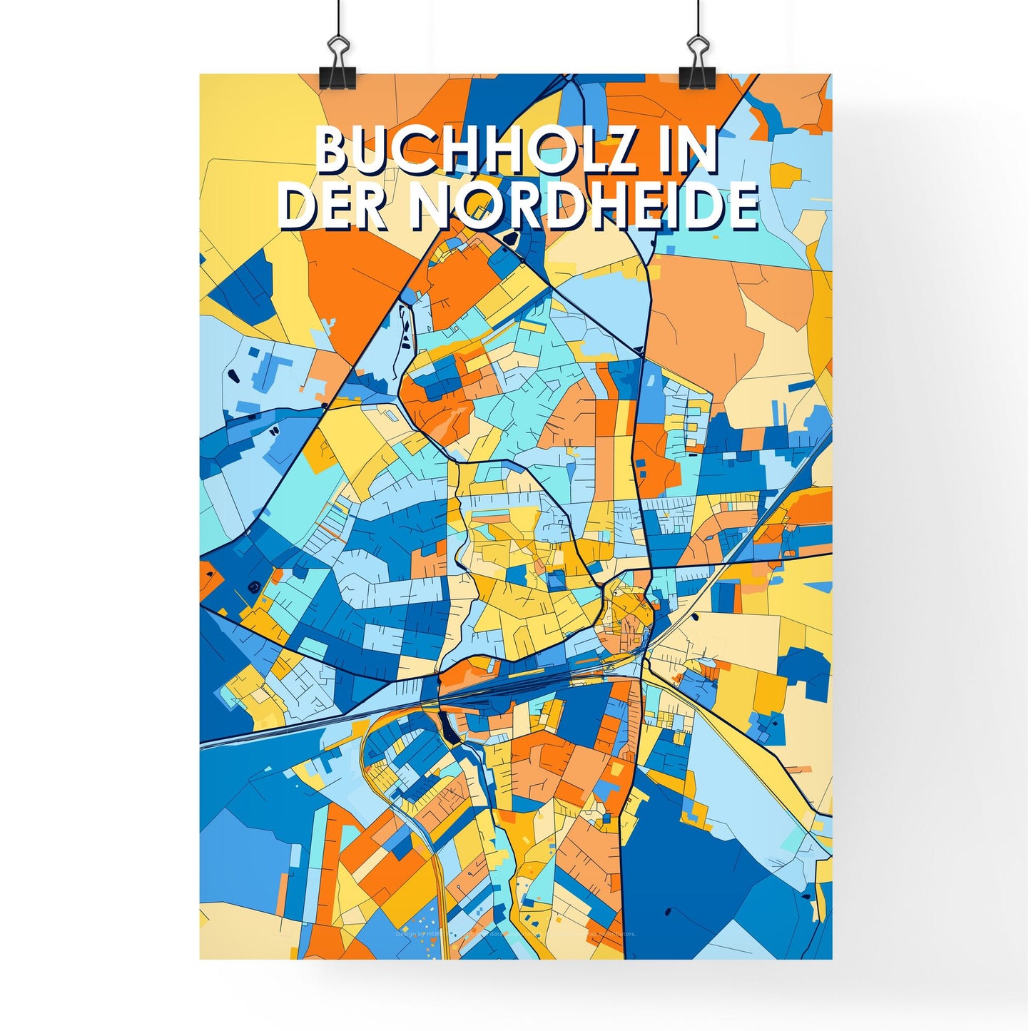 BUCHHOLZ IN DER NORDHEIDE GERMANY Vibrant Colorful Art Map Poster Blue Orange