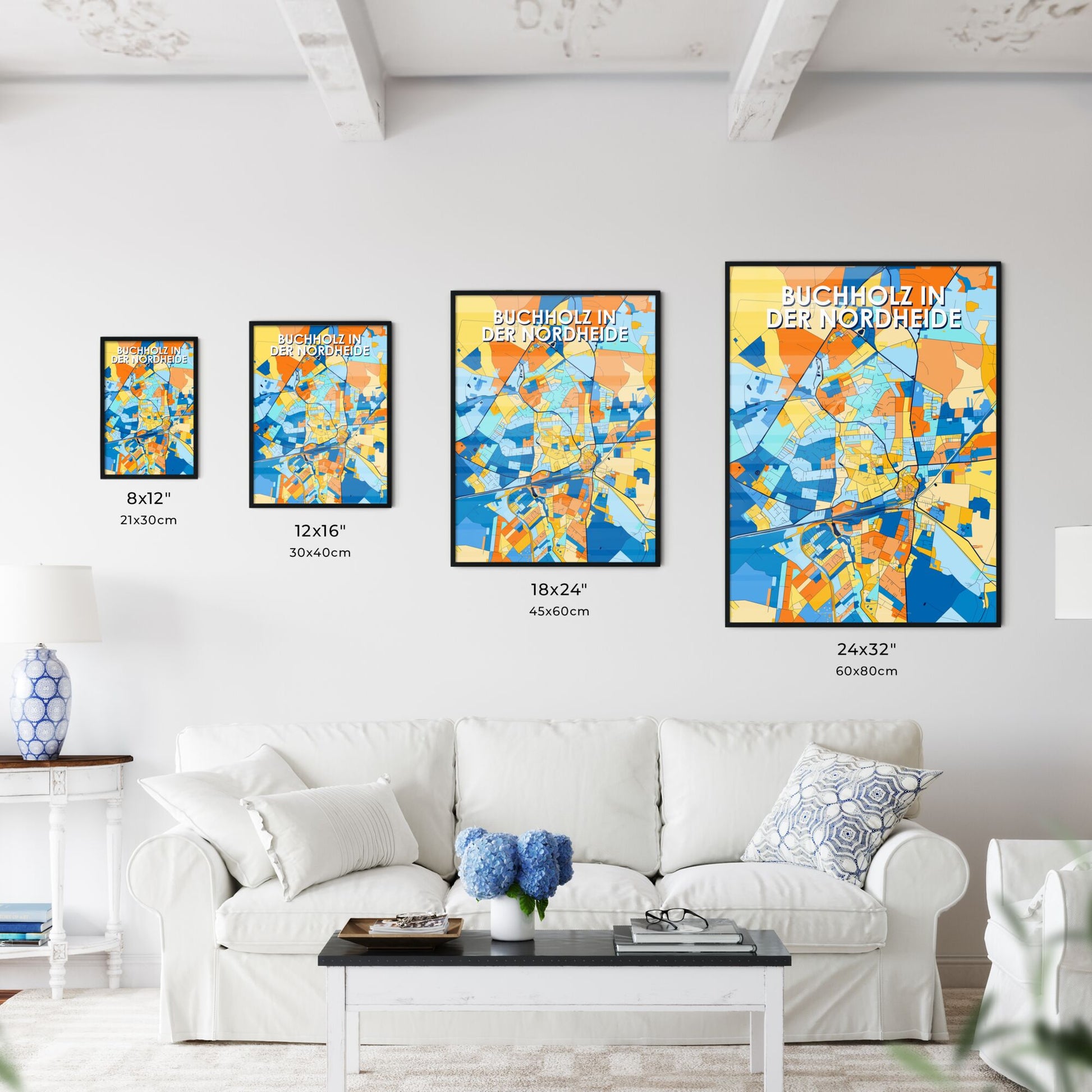 BUCHHOLZ IN DER NORDHEIDE GERMANY Vibrant Colorful Art Map Poster Blue Orange