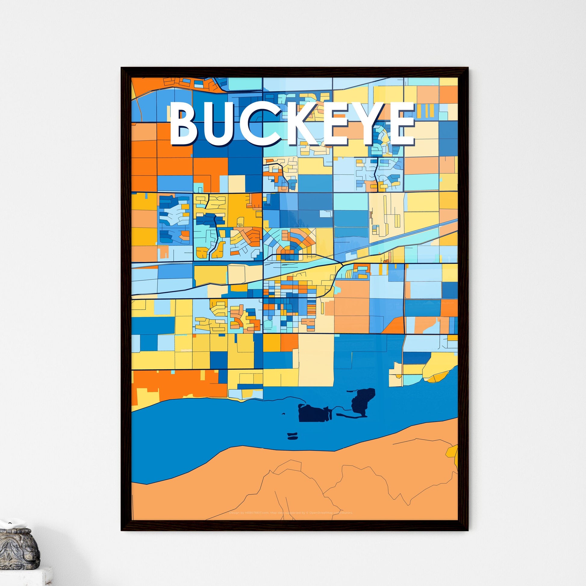 BUCKEYE ARIZONA Vibrant Colorful Art Map Poster Blue Orange