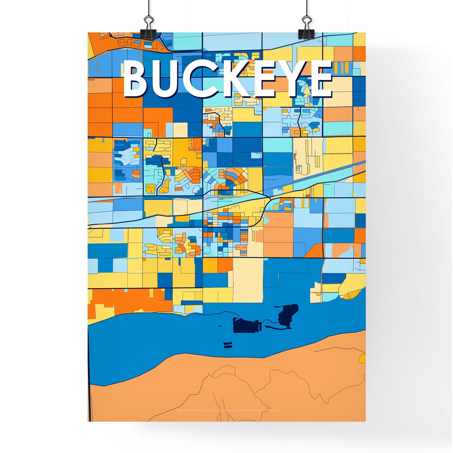 BUCKEYE ARIZONA Vibrant Colorful Art Map Poster Blue Orange