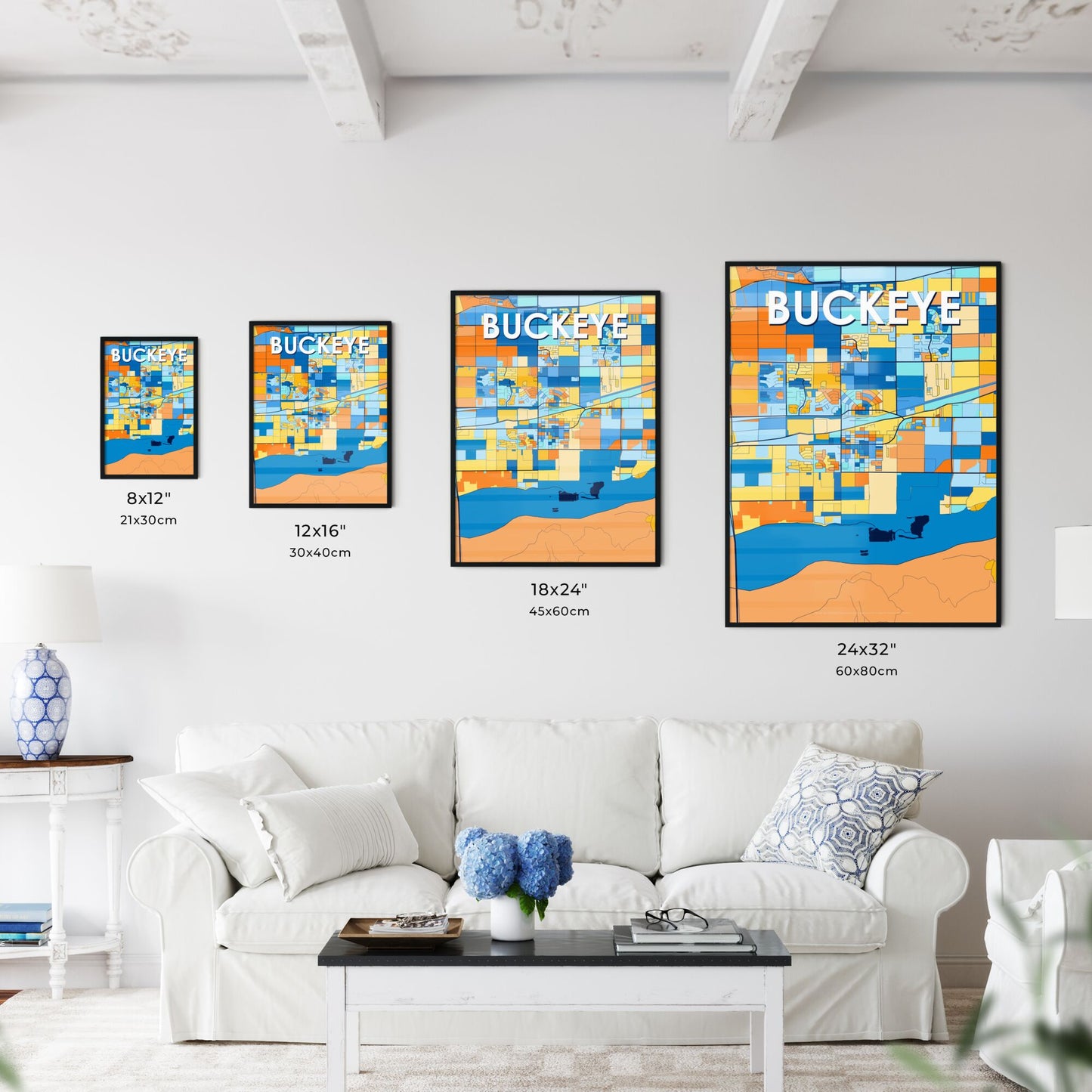 BUCKEYE ARIZONA Vibrant Colorful Art Map Poster Blue Orange