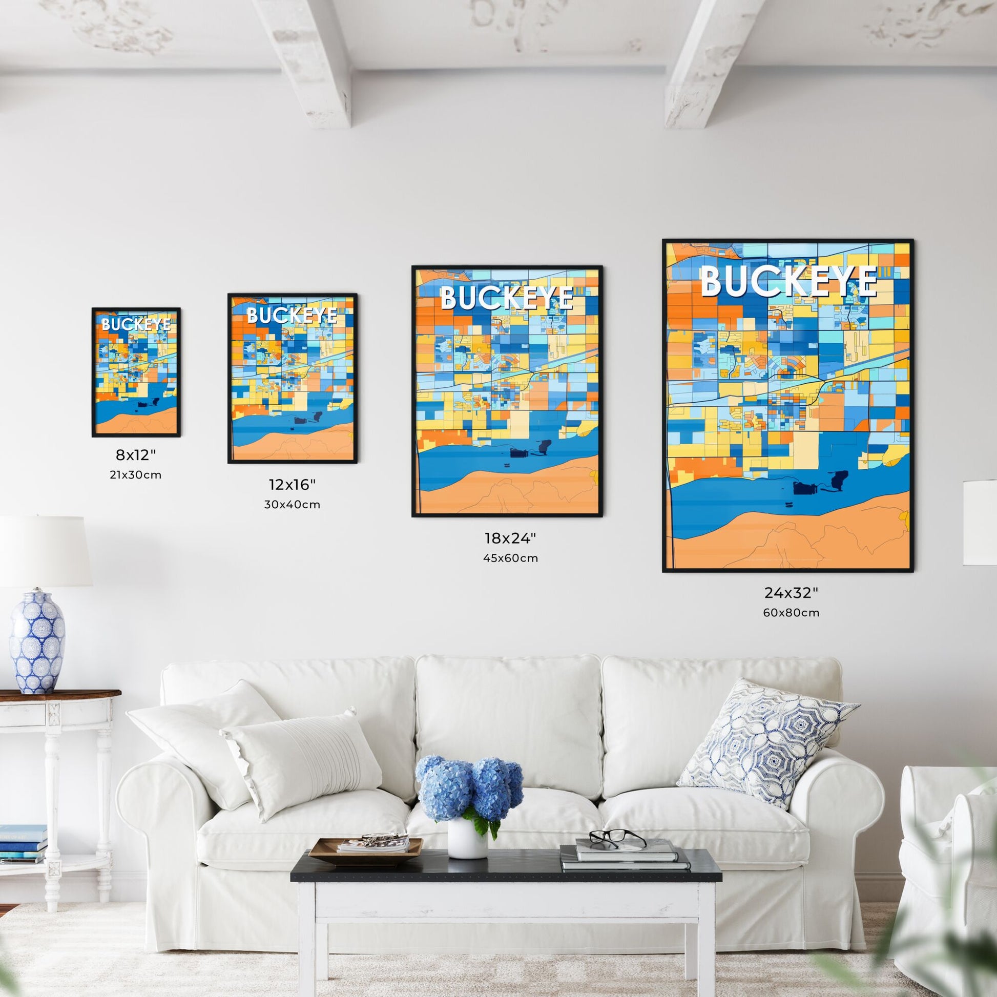 BUCKEYE ARIZONA Vibrant Colorful Art Map Poster Blue Orange