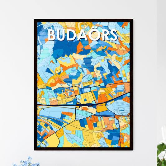 BUDAÖRS HUNGARY Vibrant Colorful Art Map Poster Blue Orange