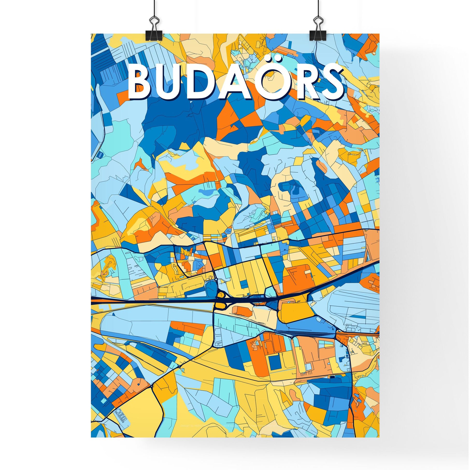 BUDAÖRS HUNGARY Vibrant Colorful Art Map Poster Blue Orange