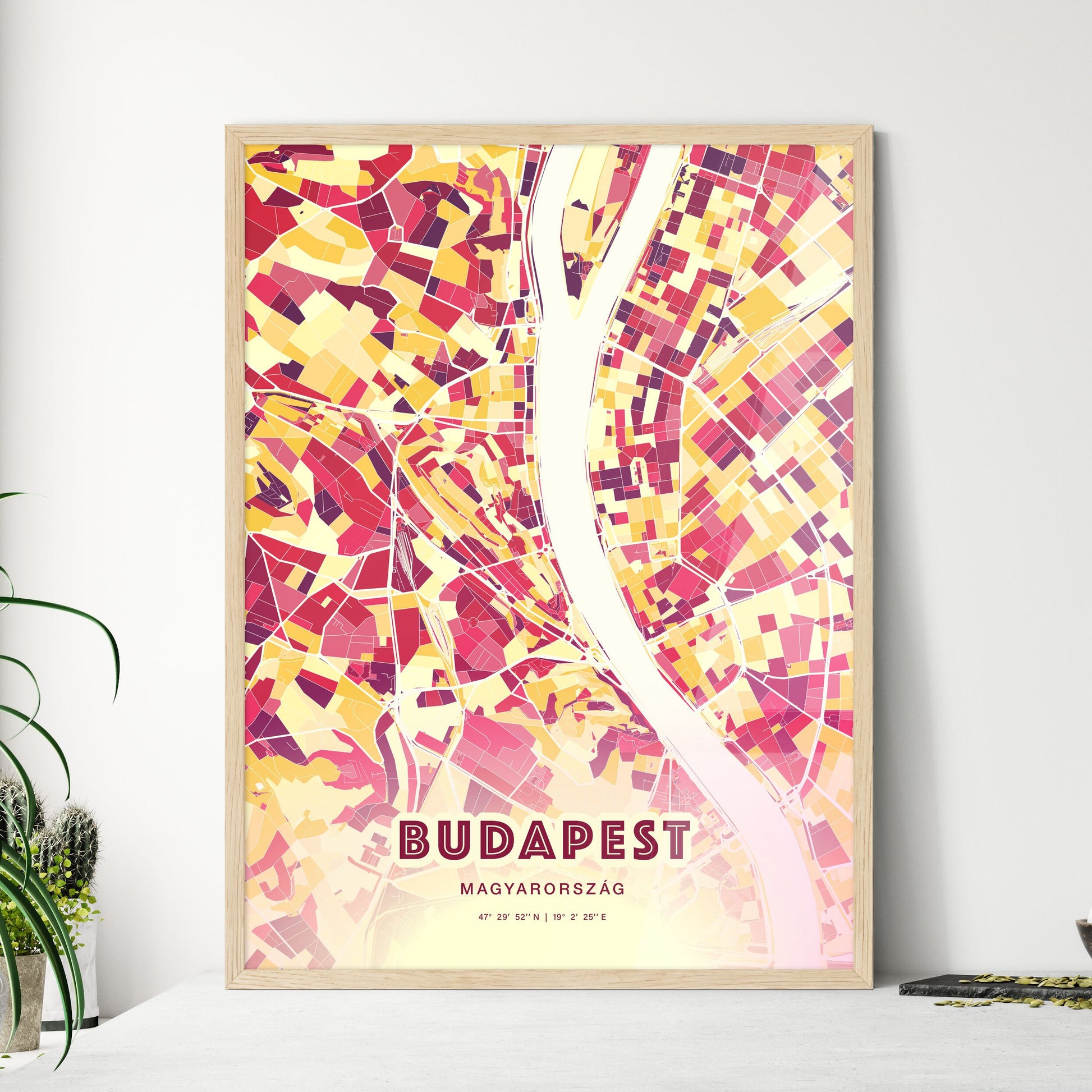Colorful Budapest Hungary Fine Art Map Hot Red