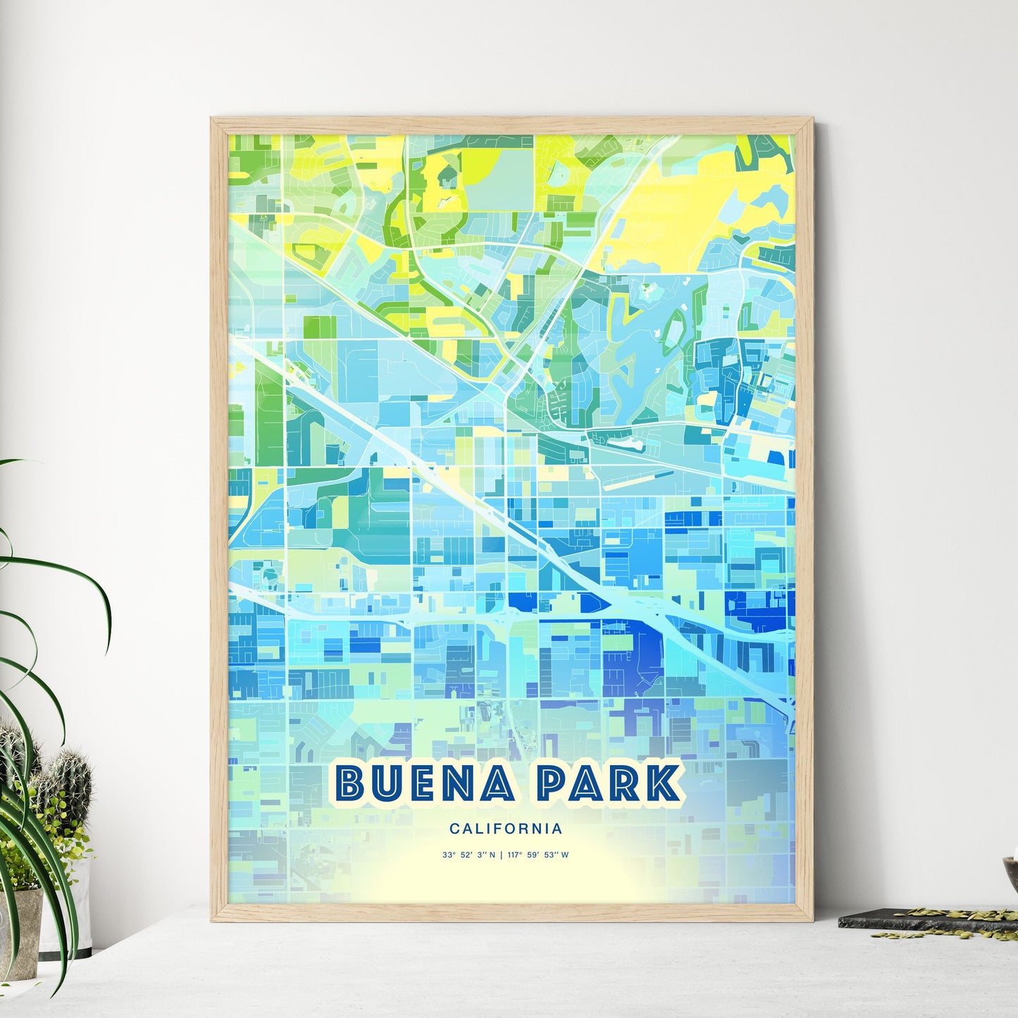 Colorful Buena Park California Fine Art Map Cool Blue