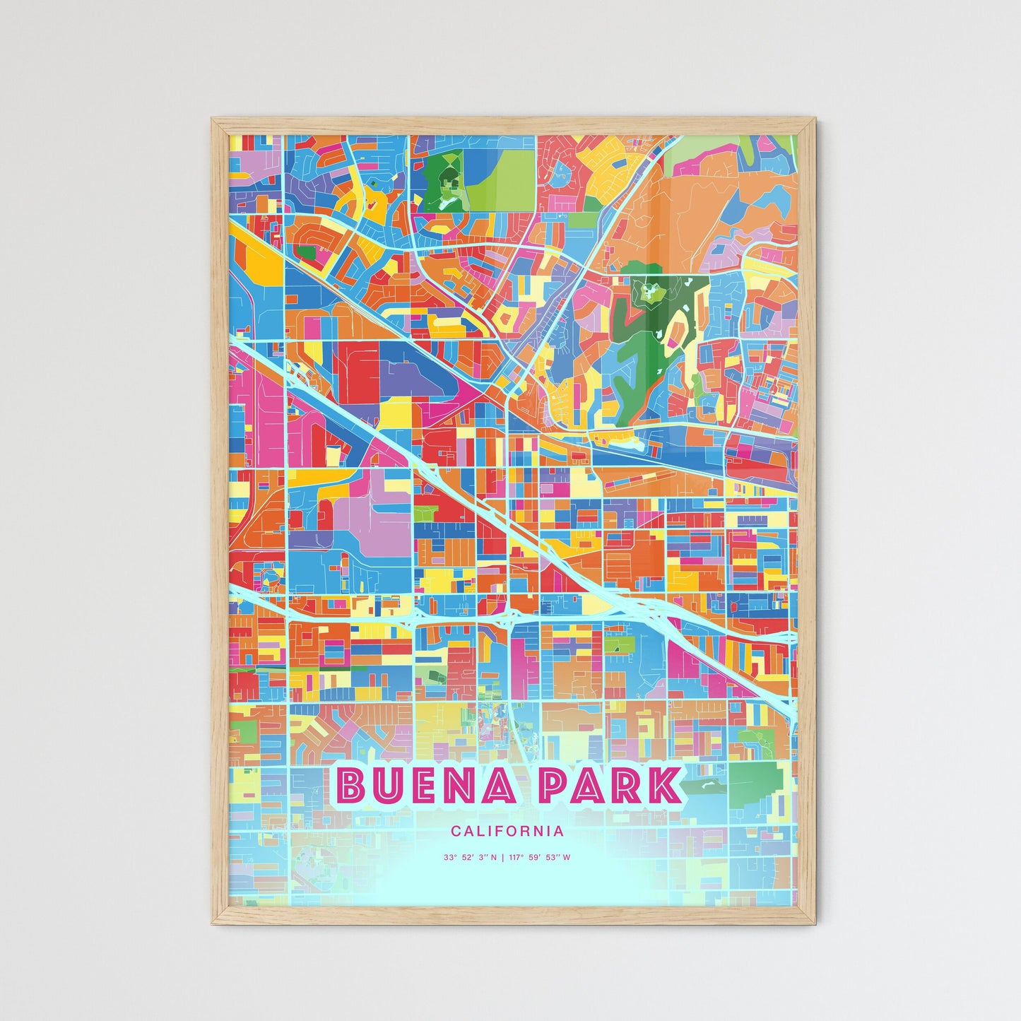 Colorful Buena Park California Fine Art Map Crazy Colors