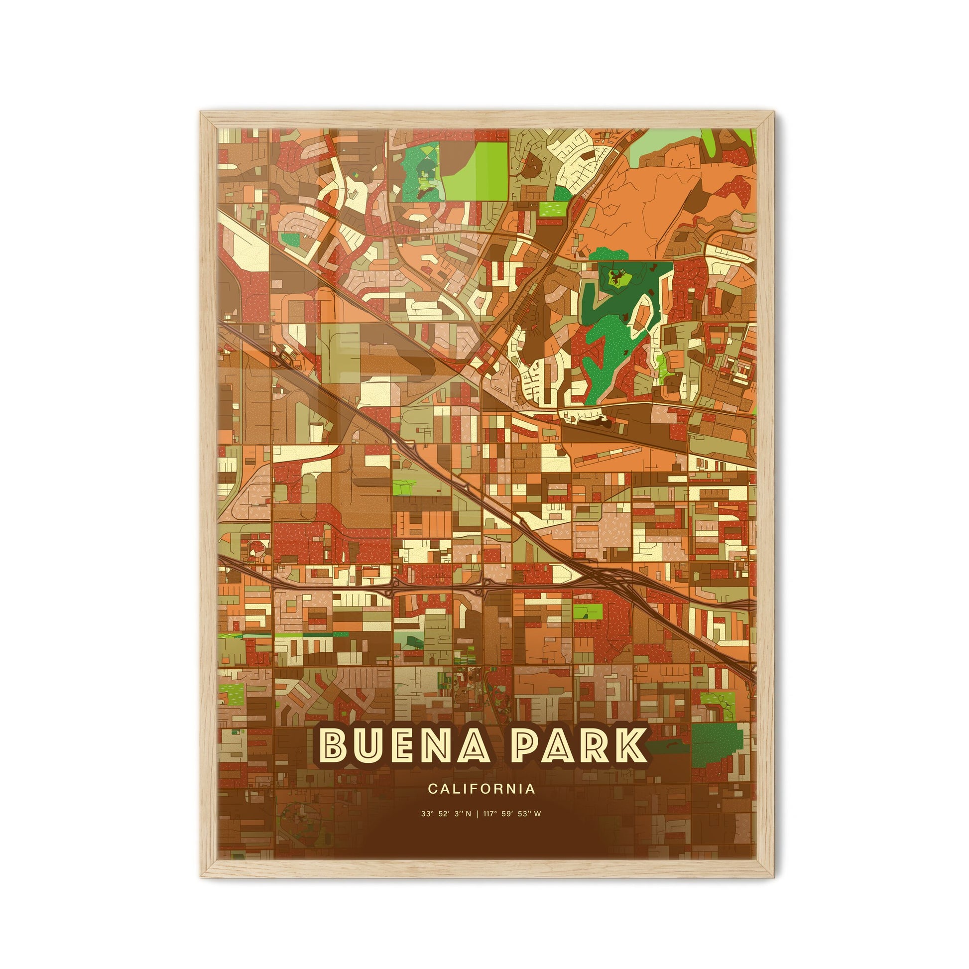 Colorful Buena Park California Fine Art Map Farmhouse