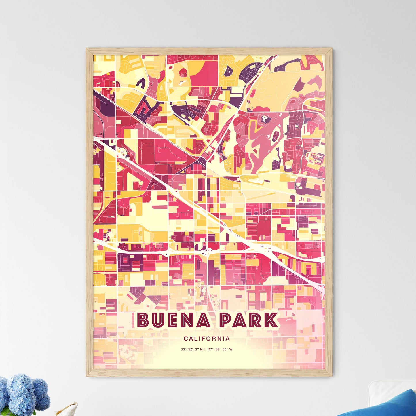 Colorful Buena Park California Fine Art Map Hot Red
