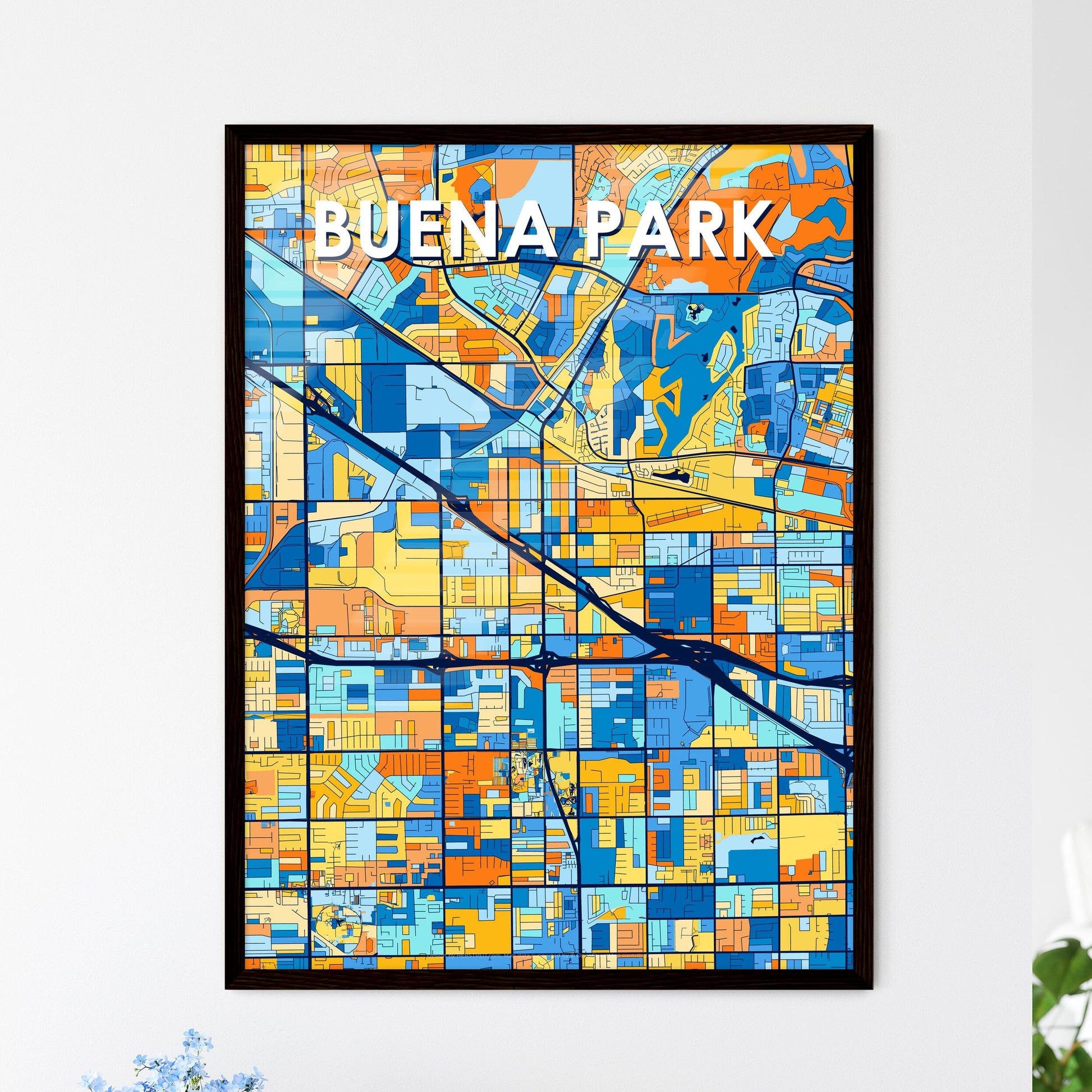 BUENA PARK CALIFORNIA Vibrant Colorful Art Map Poster Blue Orange