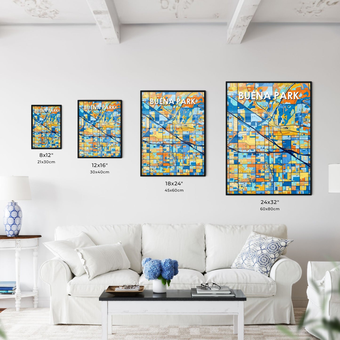 BUENA PARK CALIFORNIA Vibrant Colorful Art Map Poster Blue Orange