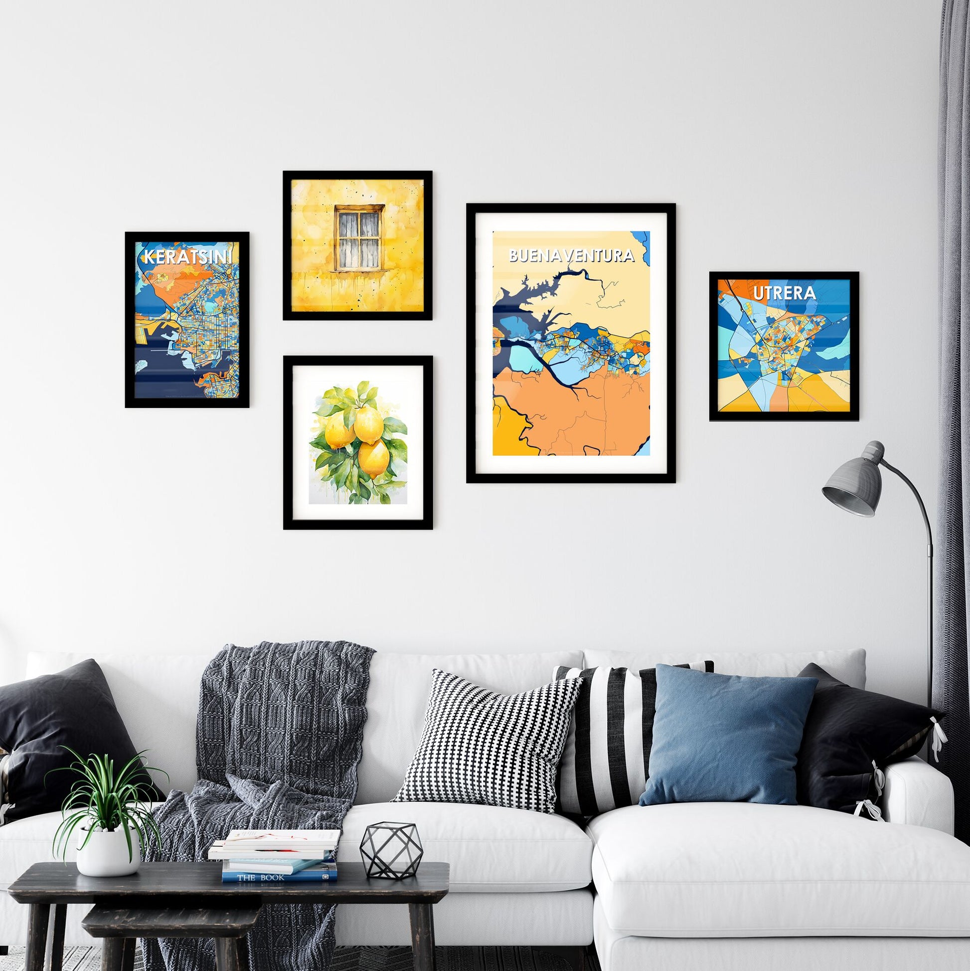 BUENAVENTURA COLOMBIA Vibrant Colorful Art Map Poster Blue Orange