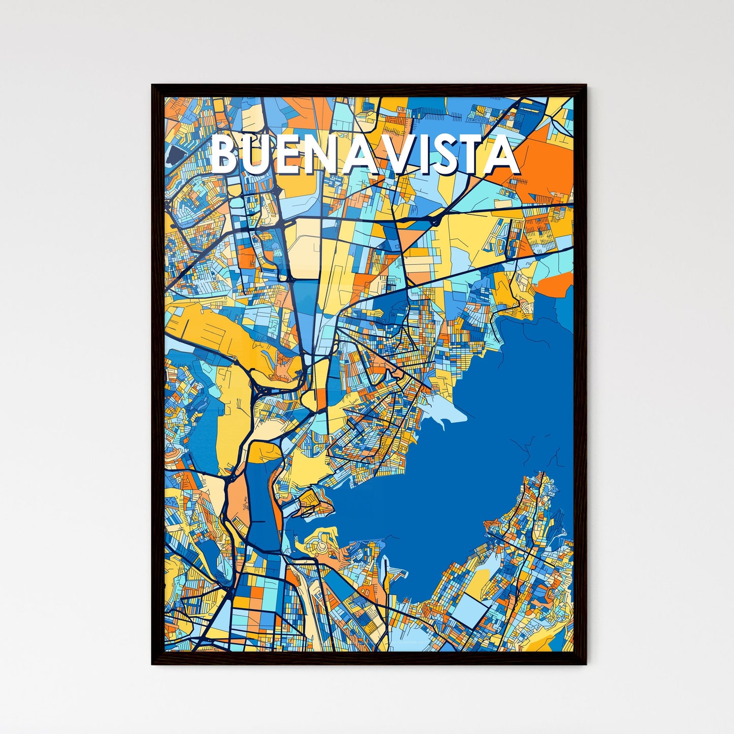 BUENAVISTA MEXICO Vibrant Colorful Art Map Poster Blue Orange