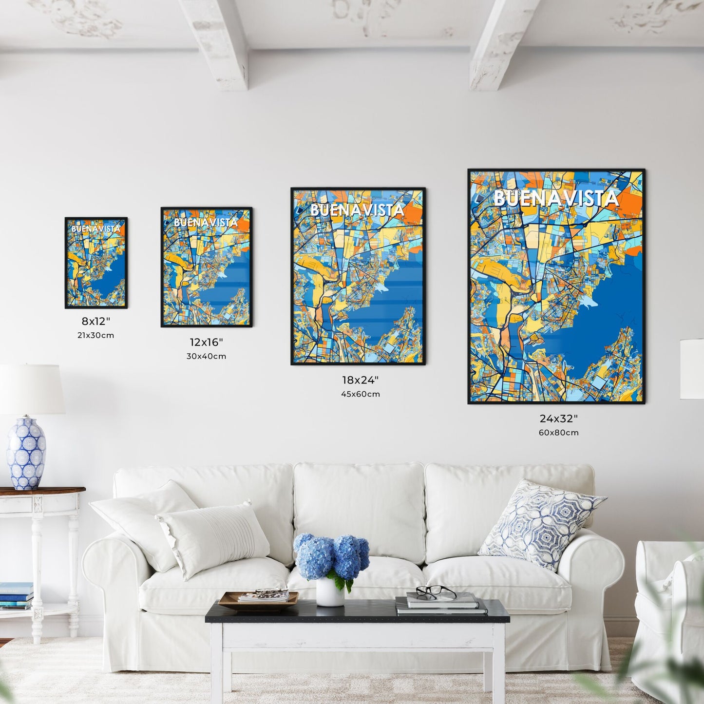 BUENAVISTA MEXICO Vibrant Colorful Art Map Poster Blue Orange