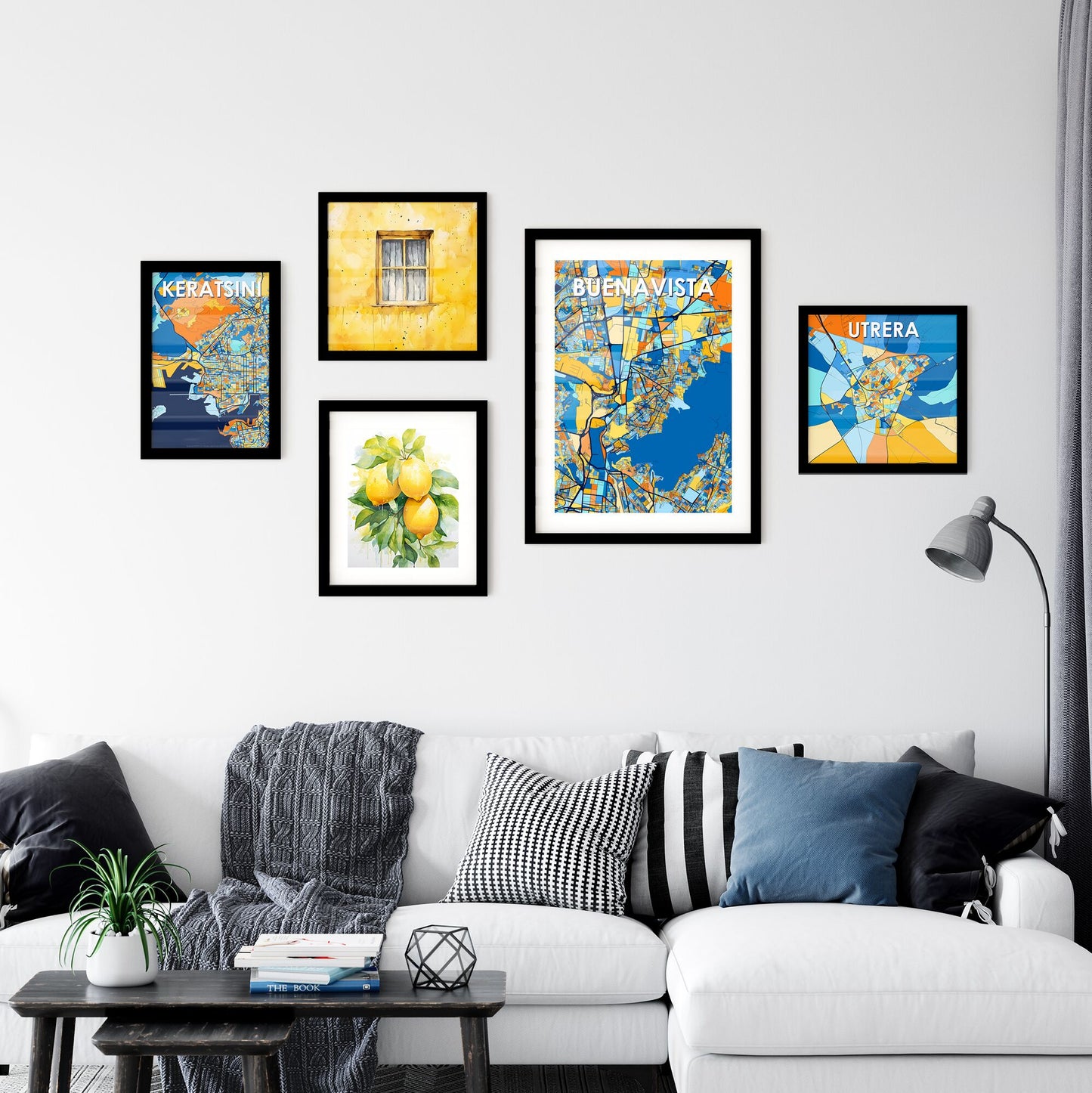 BUENAVISTA MEXICO Vibrant Colorful Art Map Poster Blue Orange