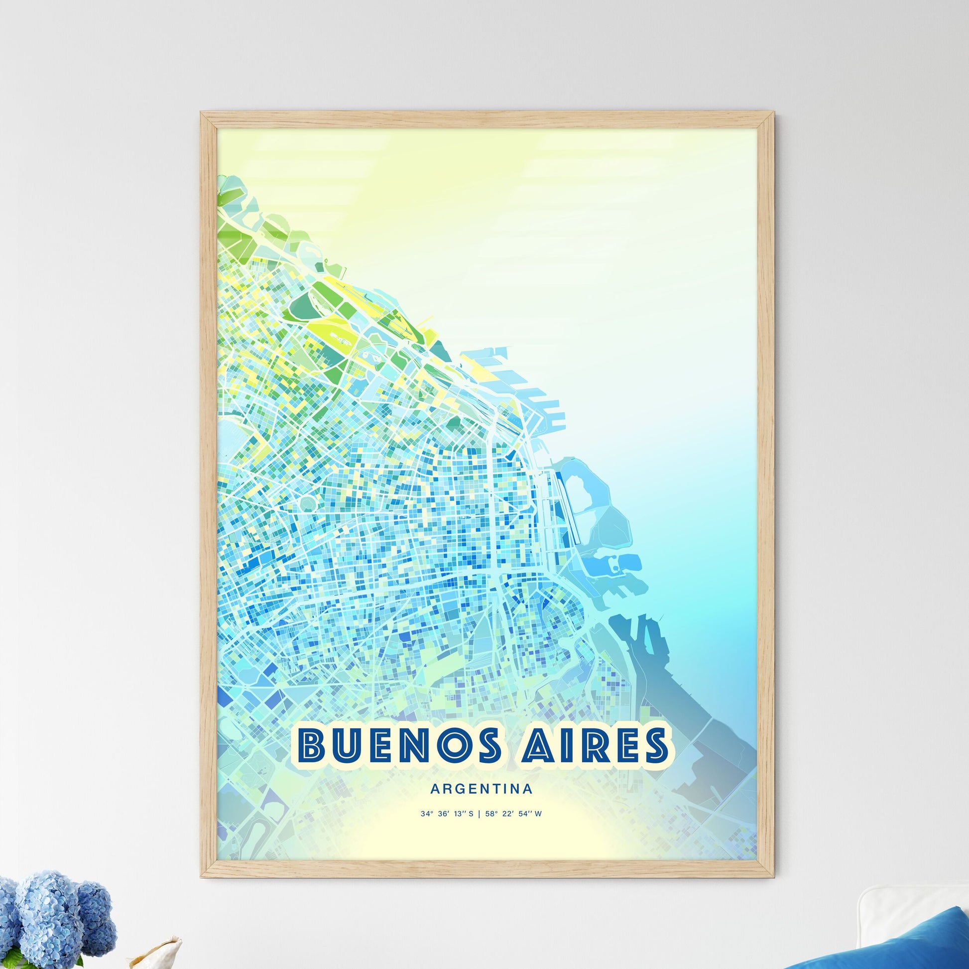 Colorful Buenos Aires Argentina Fine Art Map Cool Blue