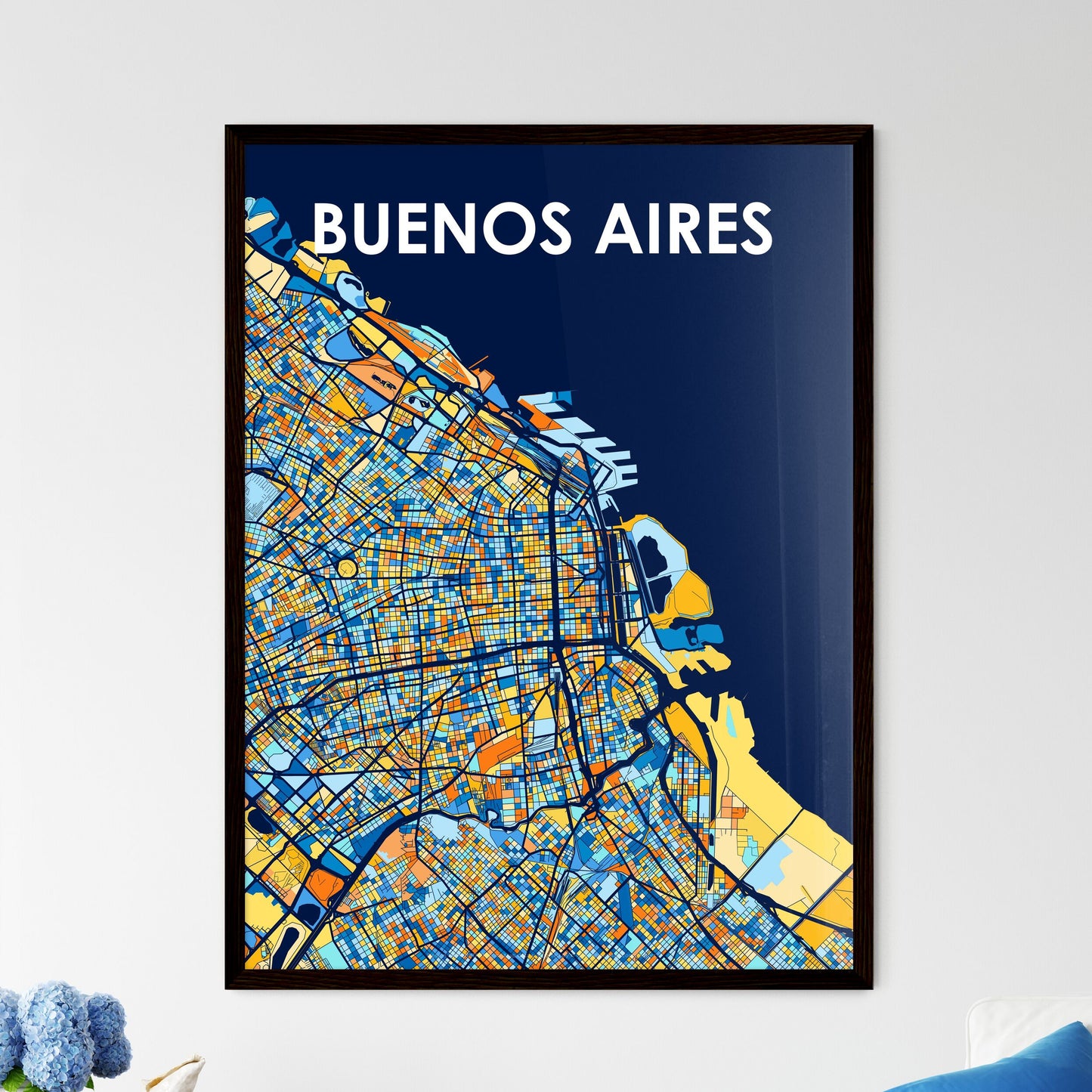 BUENOS AIRES ARGENTINA Vibrant Colorful Art Map Poster Blue Orange