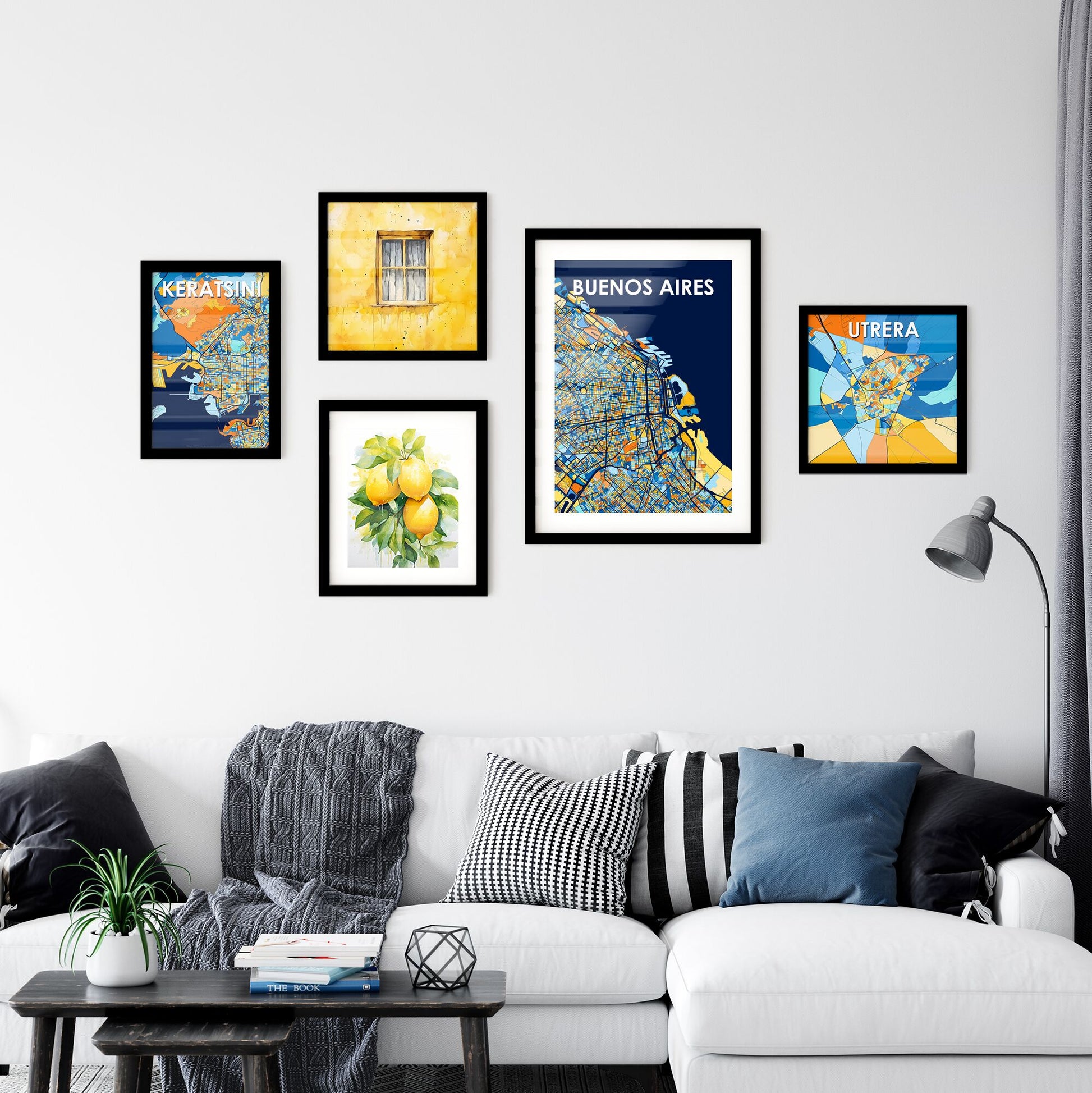 BUENOS AIRES ARGENTINA Vibrant Colorful Art Map Poster Blue Orange