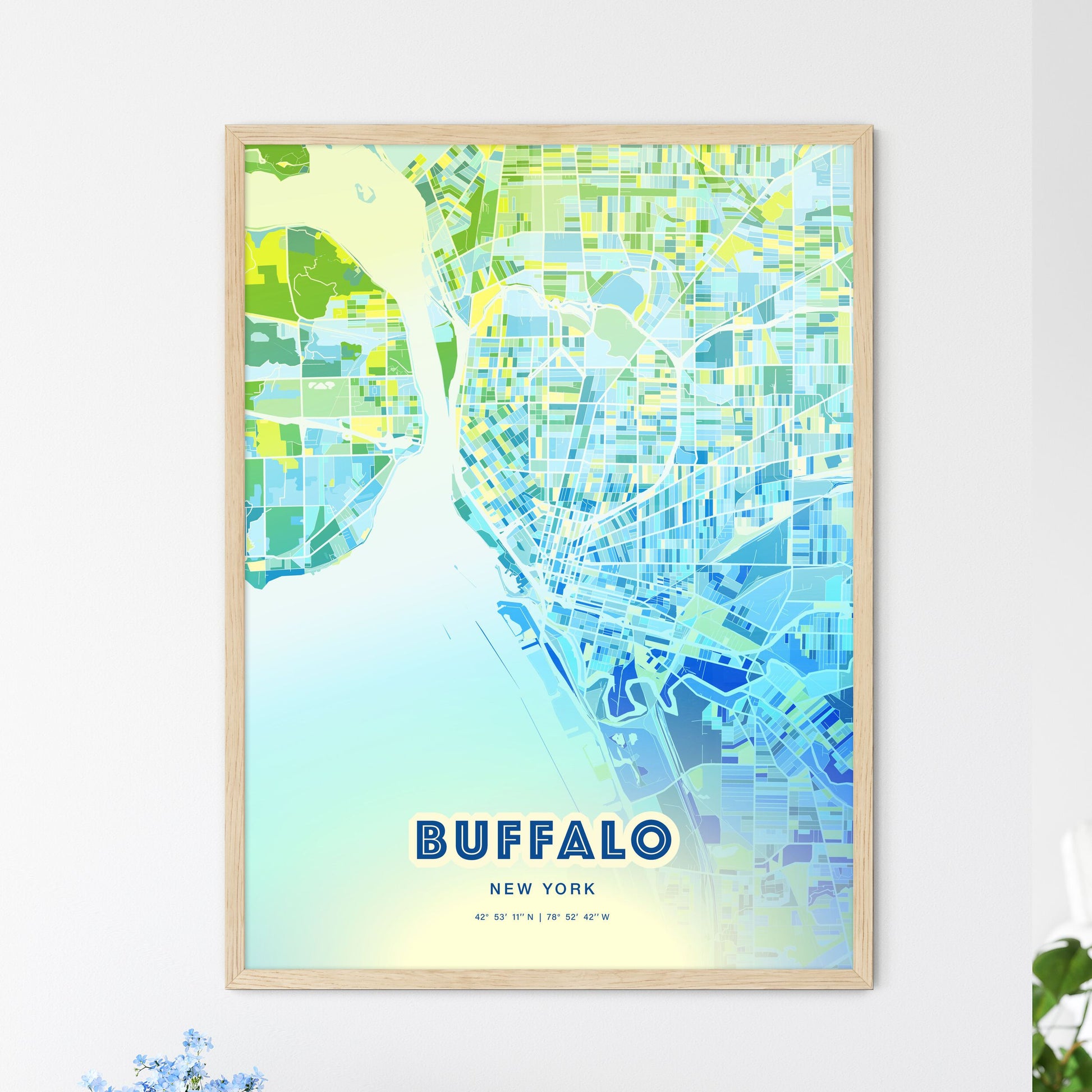 Colorful Buffalo New York Fine Art Map Cool Blue