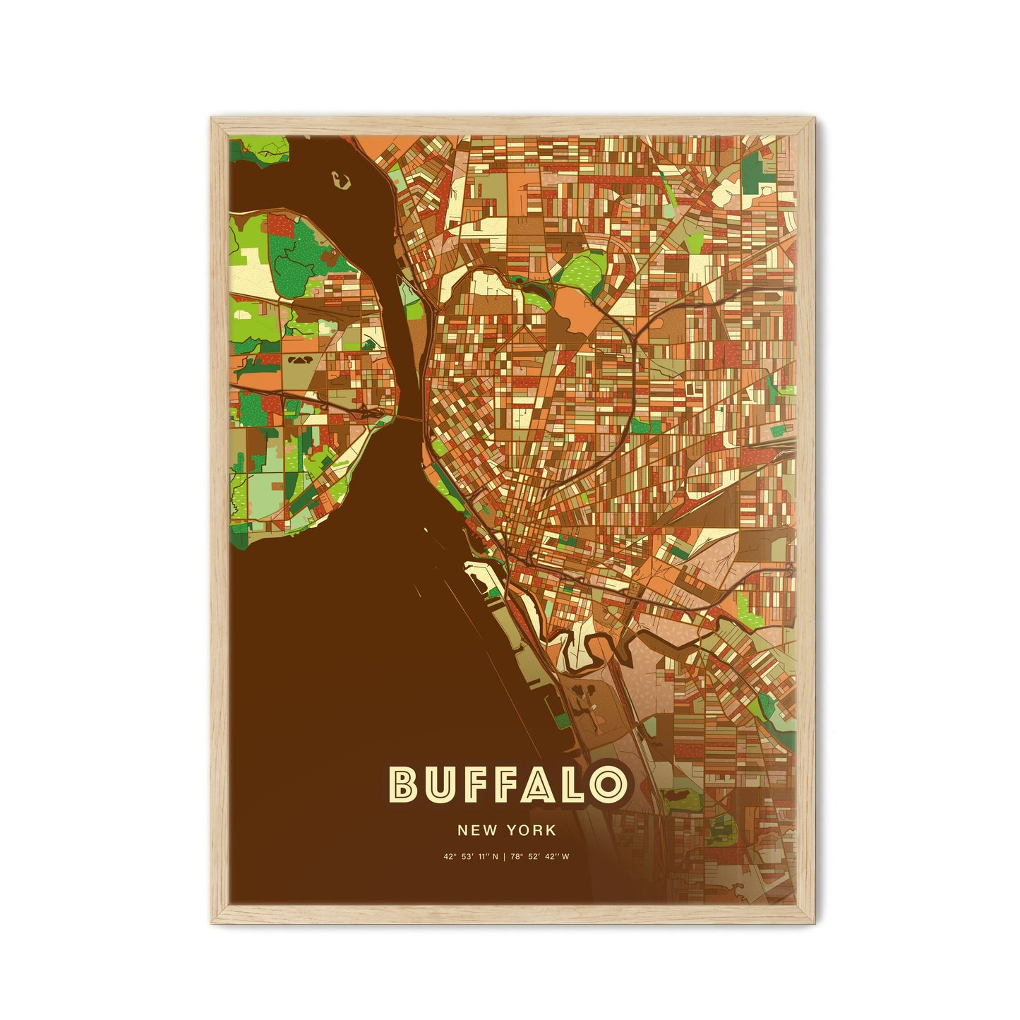 Colorful Buffalo New York Fine Art Map Farmhouse