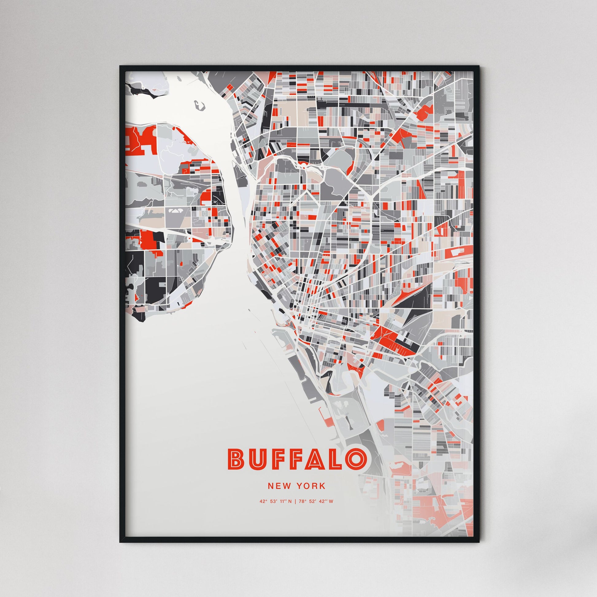 Colorful Buffalo New York Fine Art Map Modern Expressive