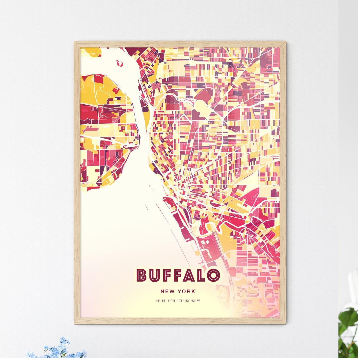 Colorful Buffalo New York Fine Art Map Hot Red
