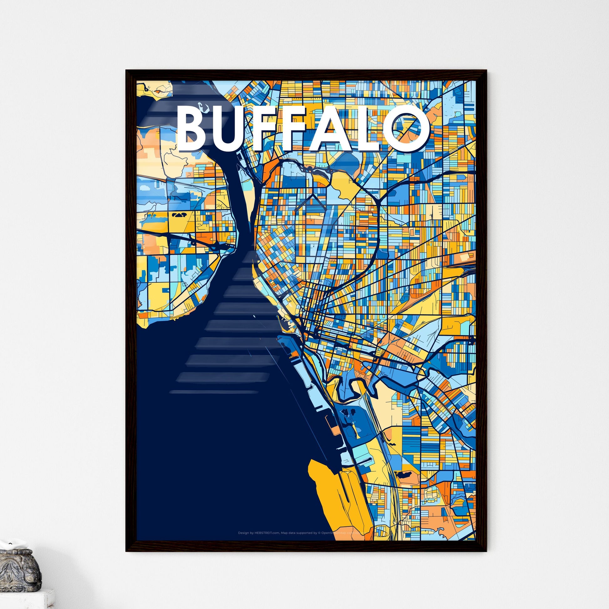 BUFFALO NEW YORK Vibrant Colorful Art Map Poster Blue Orange