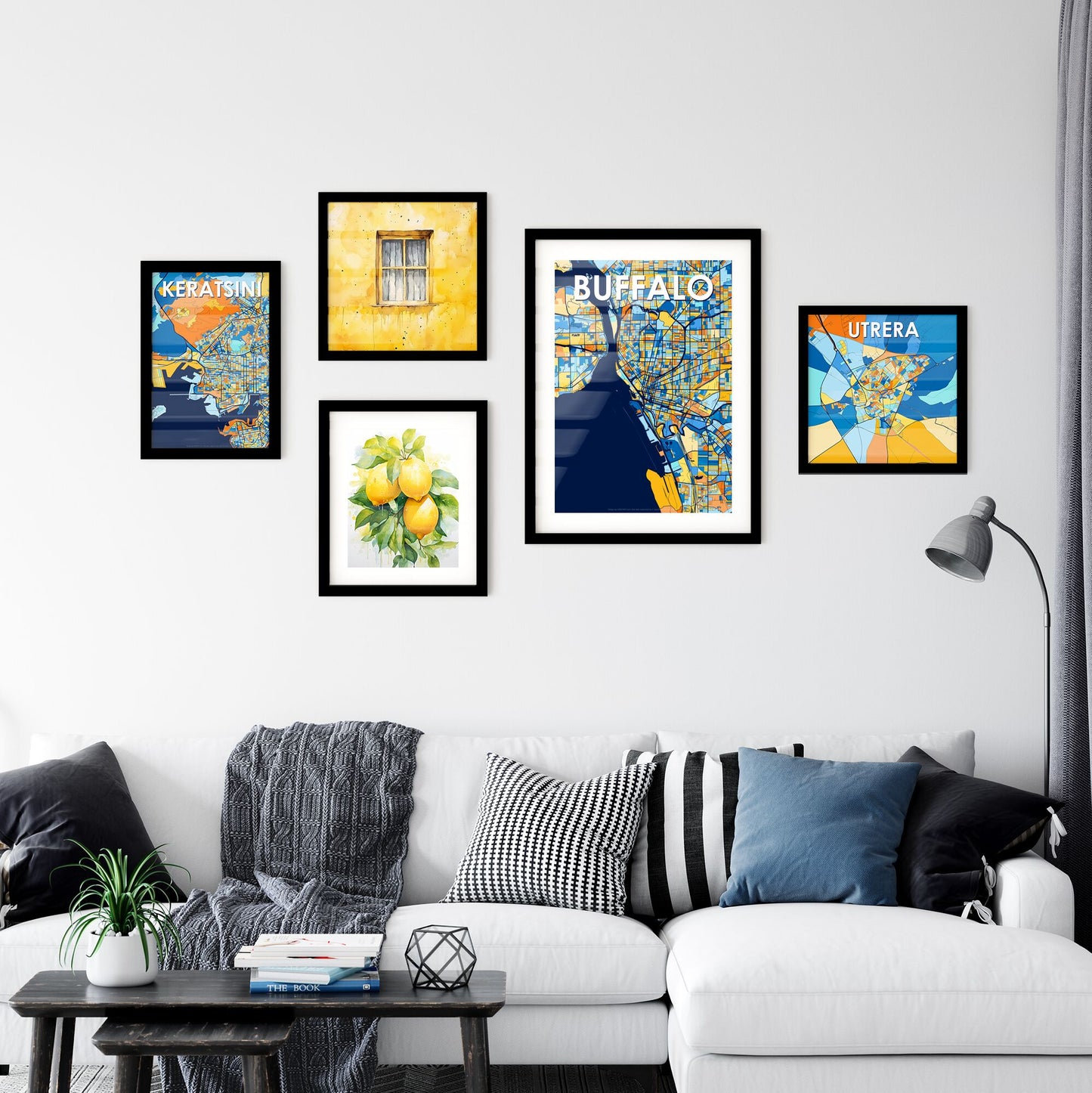 BUFFALO NEW YORK Vibrant Colorful Art Map Poster Blue Orange