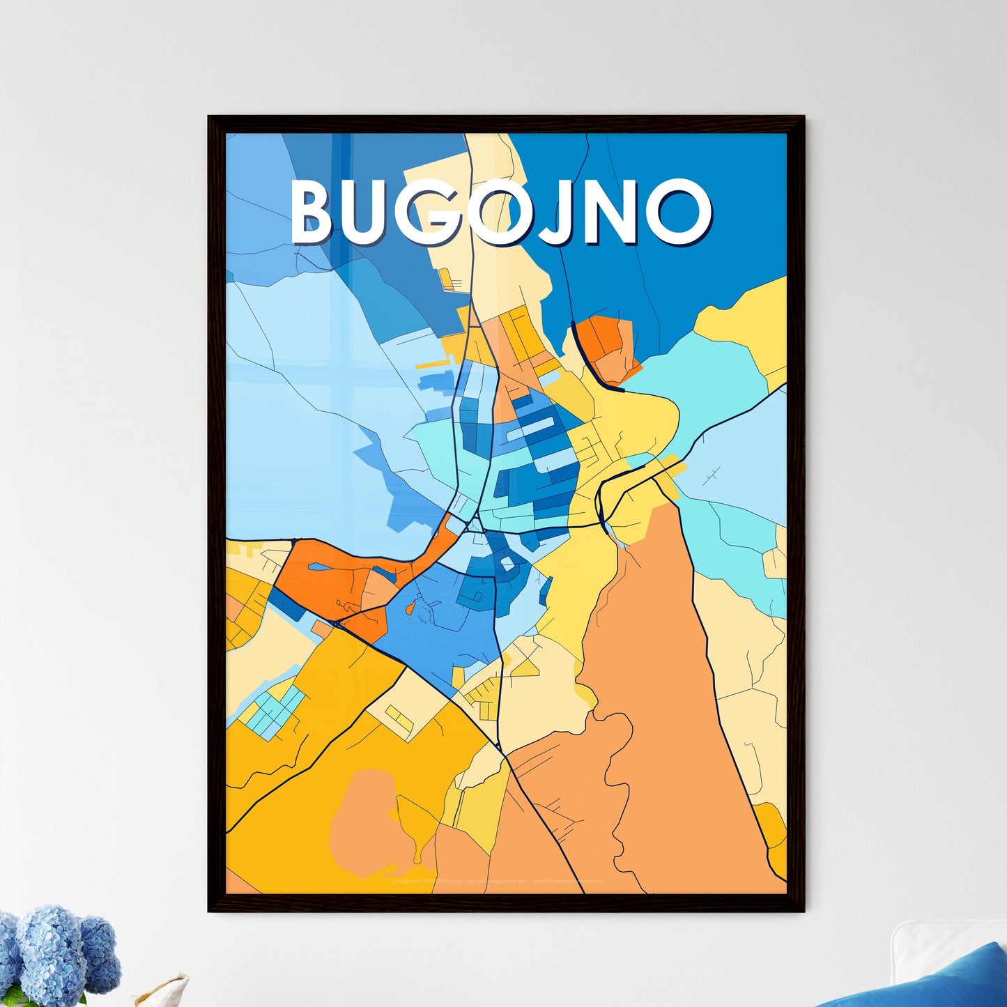 BUGOJNO BOSNIA AND HERZEGOVINA Vibrant Colorful Art Map Poster Blue Orange