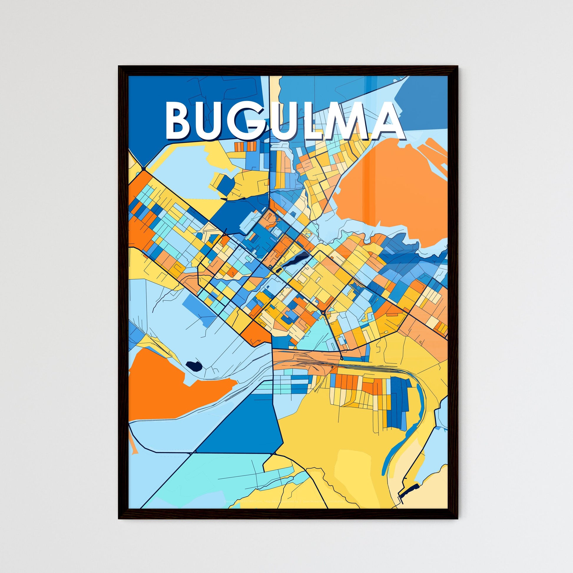 BUGULMA RUSSIA Vibrant Colorful Art Map Poster Blue Orange